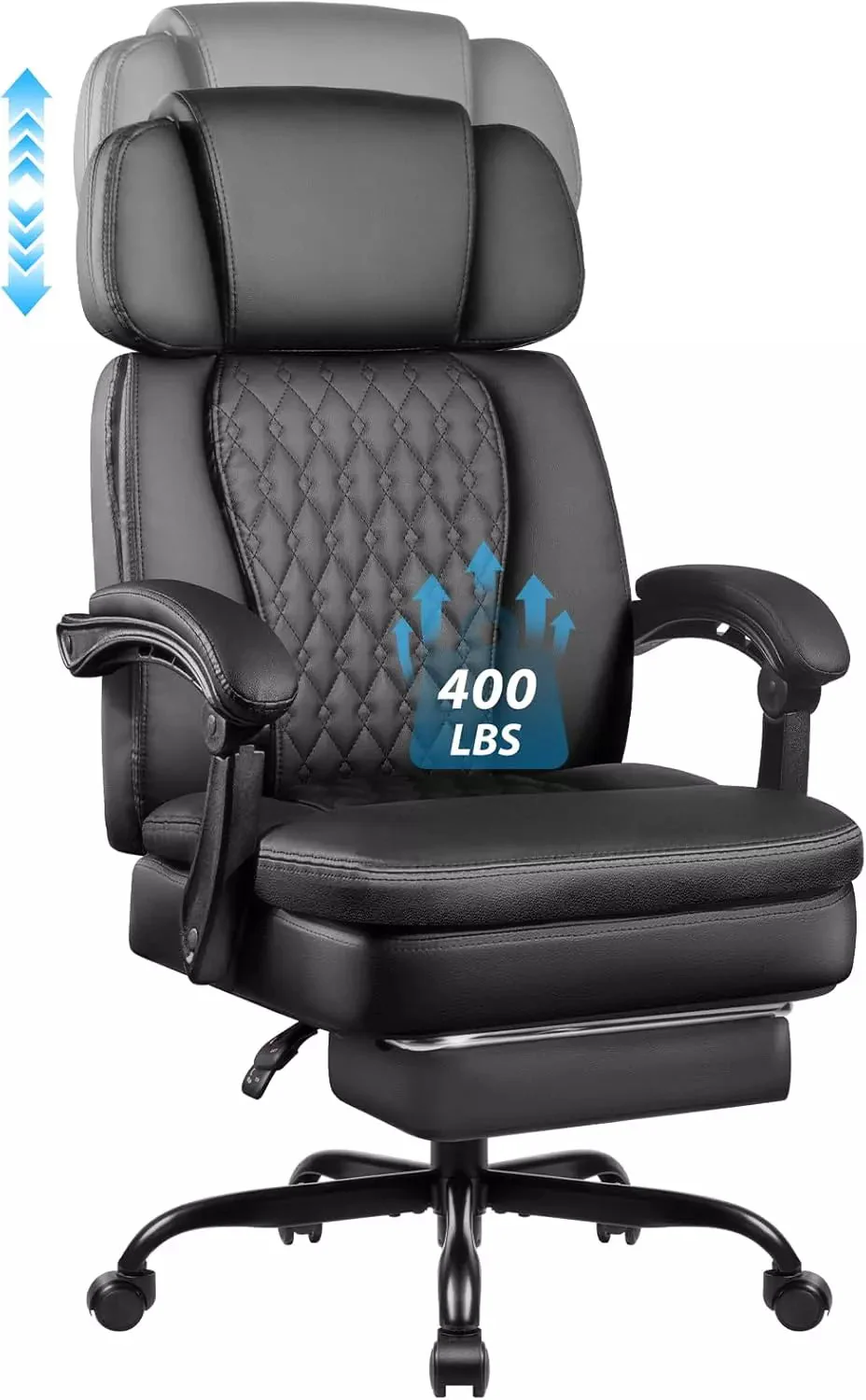 BOSSIN 400lbs Executive Office Chair with Foot Rest, Ergonomic Heavy Duty Big and Tall Desk Chair with Adjustable Headrest, High Back PU Leather Comfy Computer Chair
