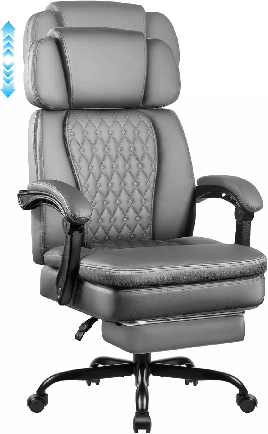 BOSSIN 400lbs Executive Office Chair with Foot Rest, Ergonomic Heavy Duty Big and Tall Desk Chair with Adjustable Headrest, High Back PU Leather Comfy Computer Chair - Image 2