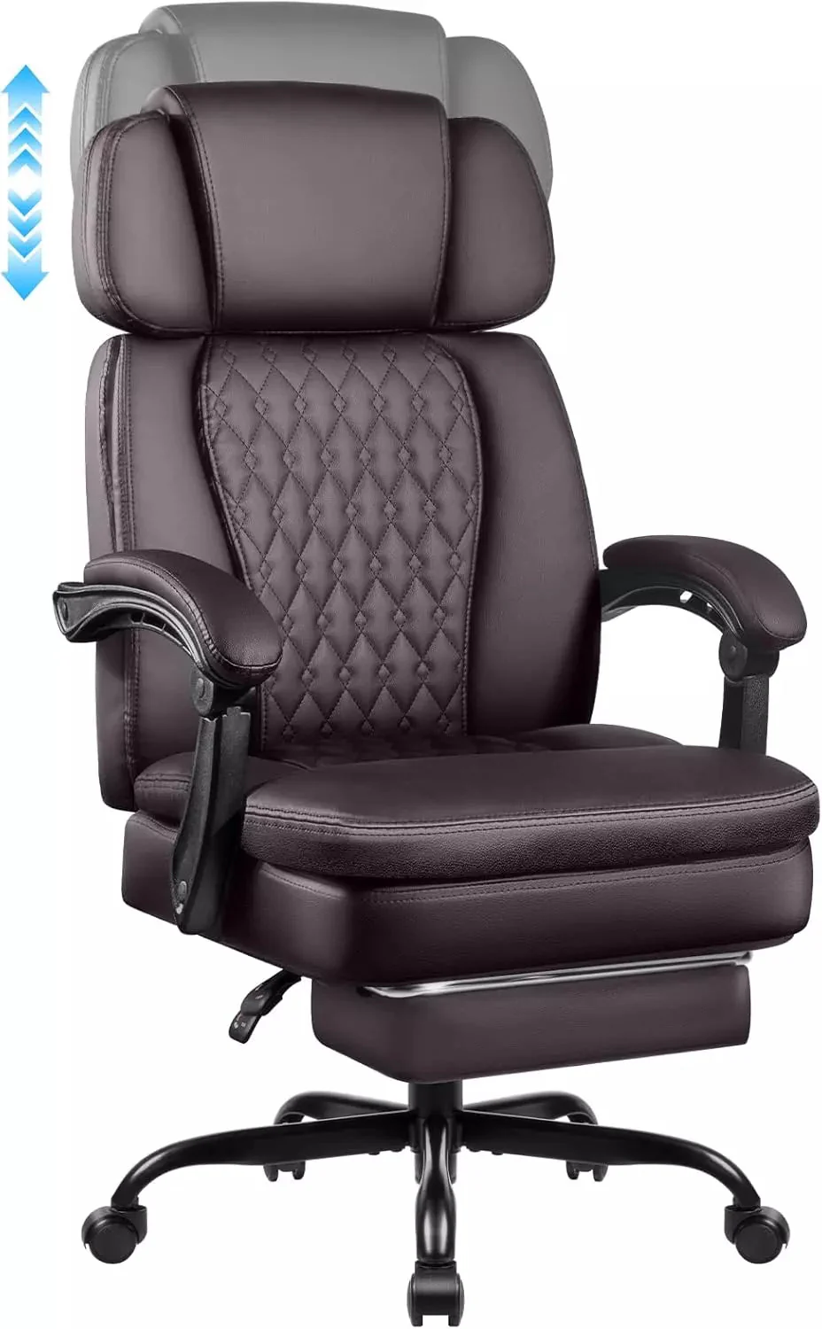 BOSSIN 400lbs Executive Office Chair with Foot Rest, Ergonomic Heavy Duty Big and Tall Desk Chair with Adjustable Headrest, High Back PU Leather Comfy Computer Chair - Image 3