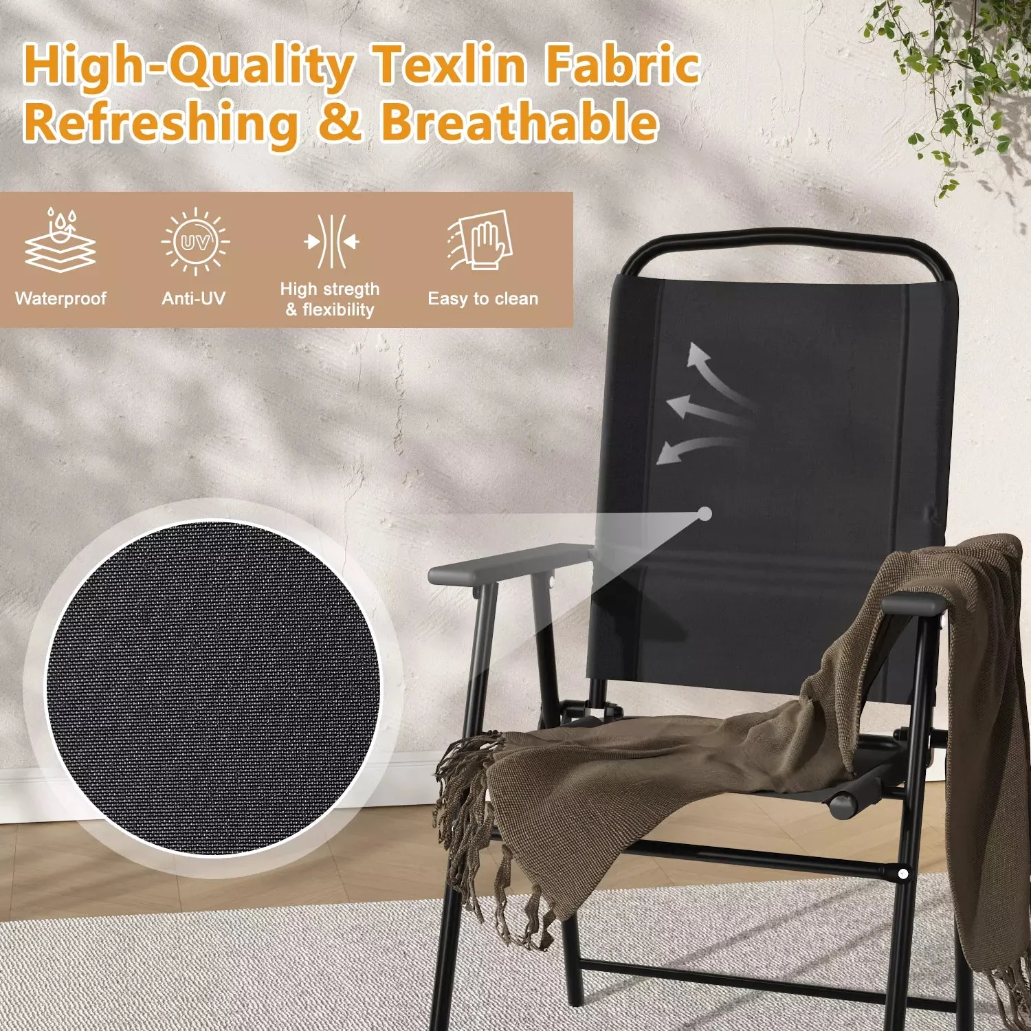 BOSSIN 6 Piece Patio Dining Set with Umbrella,Glass Table and 4 Folding Chair for Lawn,Backyard and Garden - Image 3