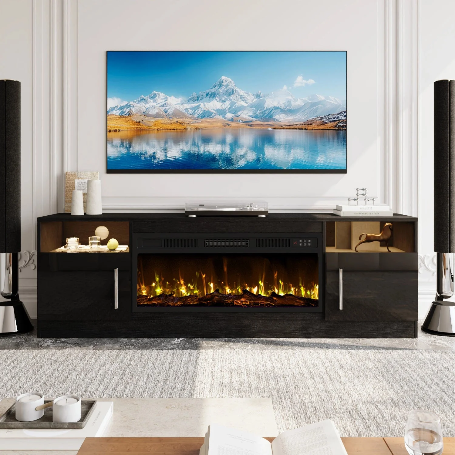 BOSSIN 70 inches Fireplace TV Stand with 36 inch Fireplace Up to 80" TVs - Image 2