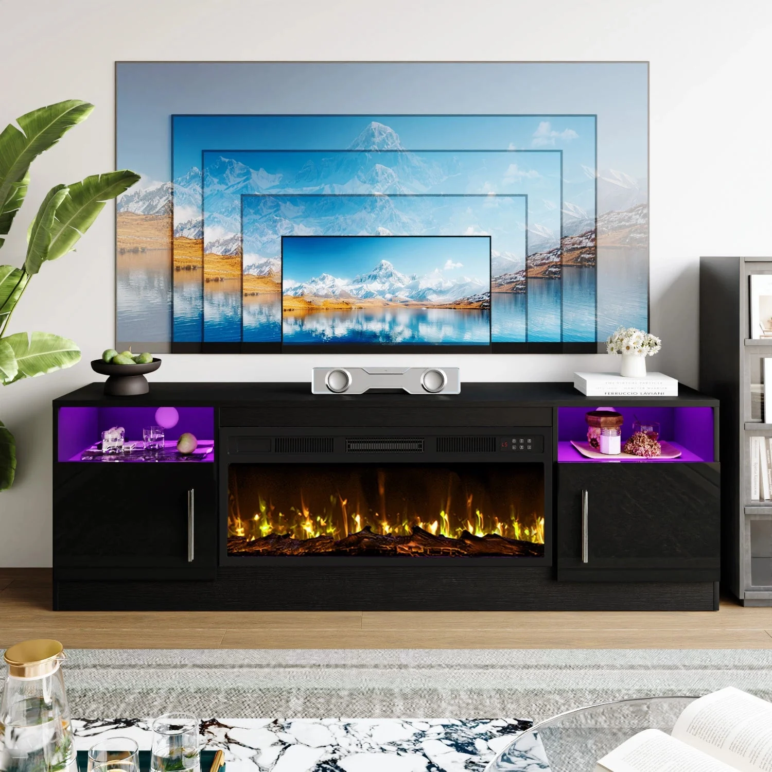 BOSSIN 70 inches Fireplace TV Stand with 36 inch Fireplace Up to 80" TVs - Image 3