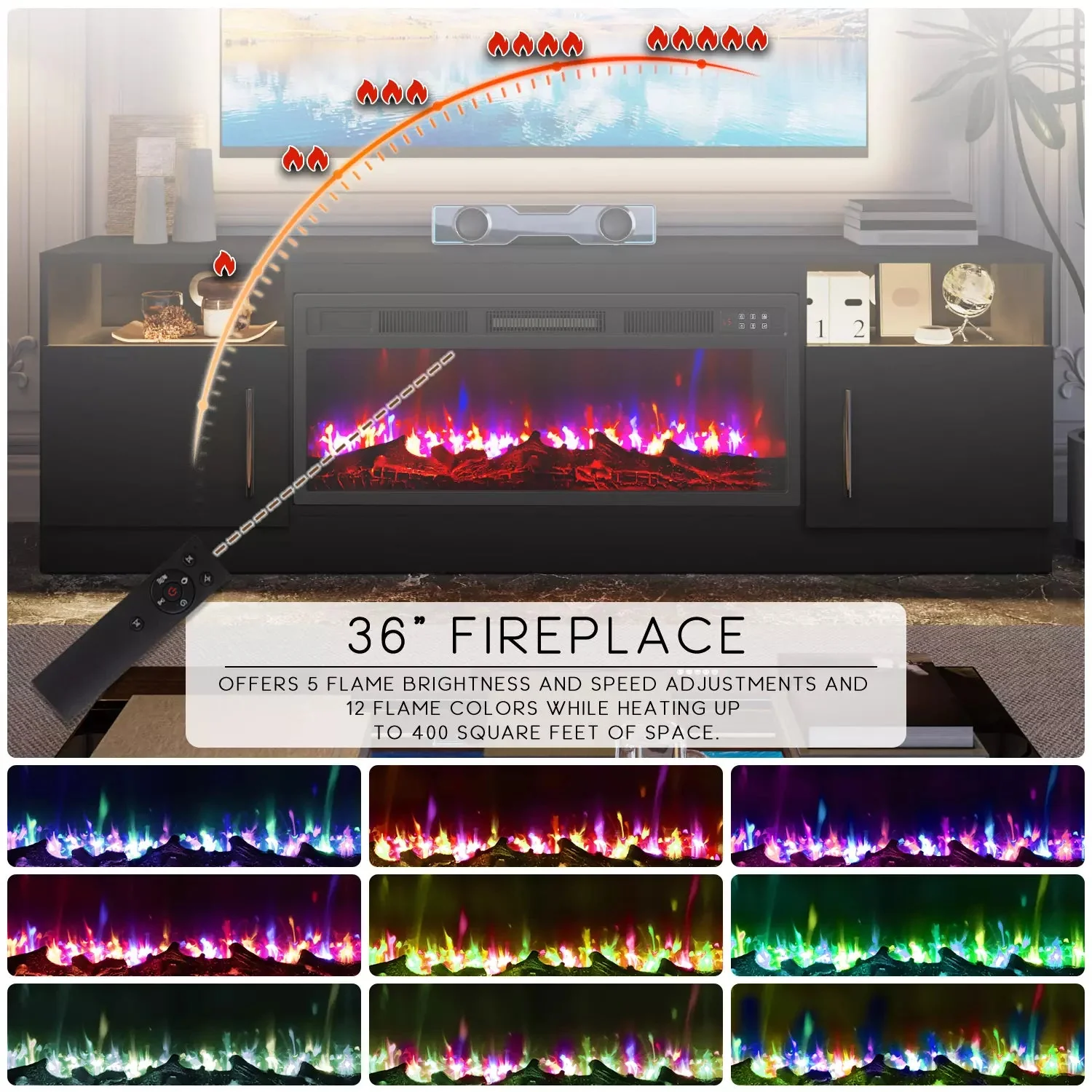 BOSSIN 70 inches Fireplace TV Stand with 36 inch Fireplace Up to 80" TVs - Image 4