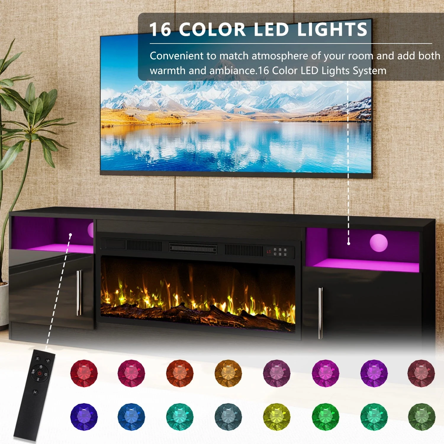BOSSIN 70 inches Fireplace TV Stand with 36 inch Fireplace Up to 80" TVs - Image 5