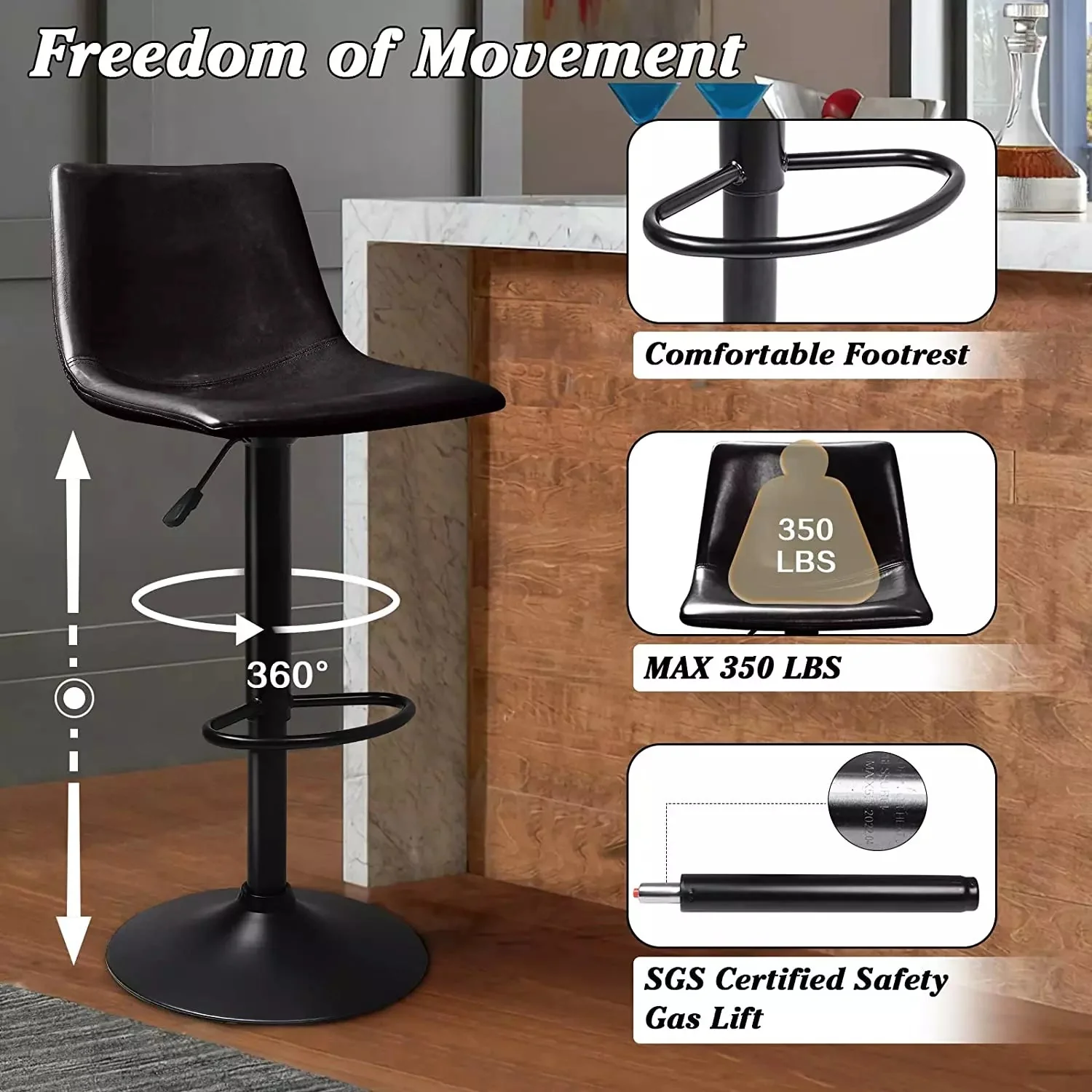 BOSSIN Bar Stools Set of 2 Modern Swivel Bar Chairs - Image 4