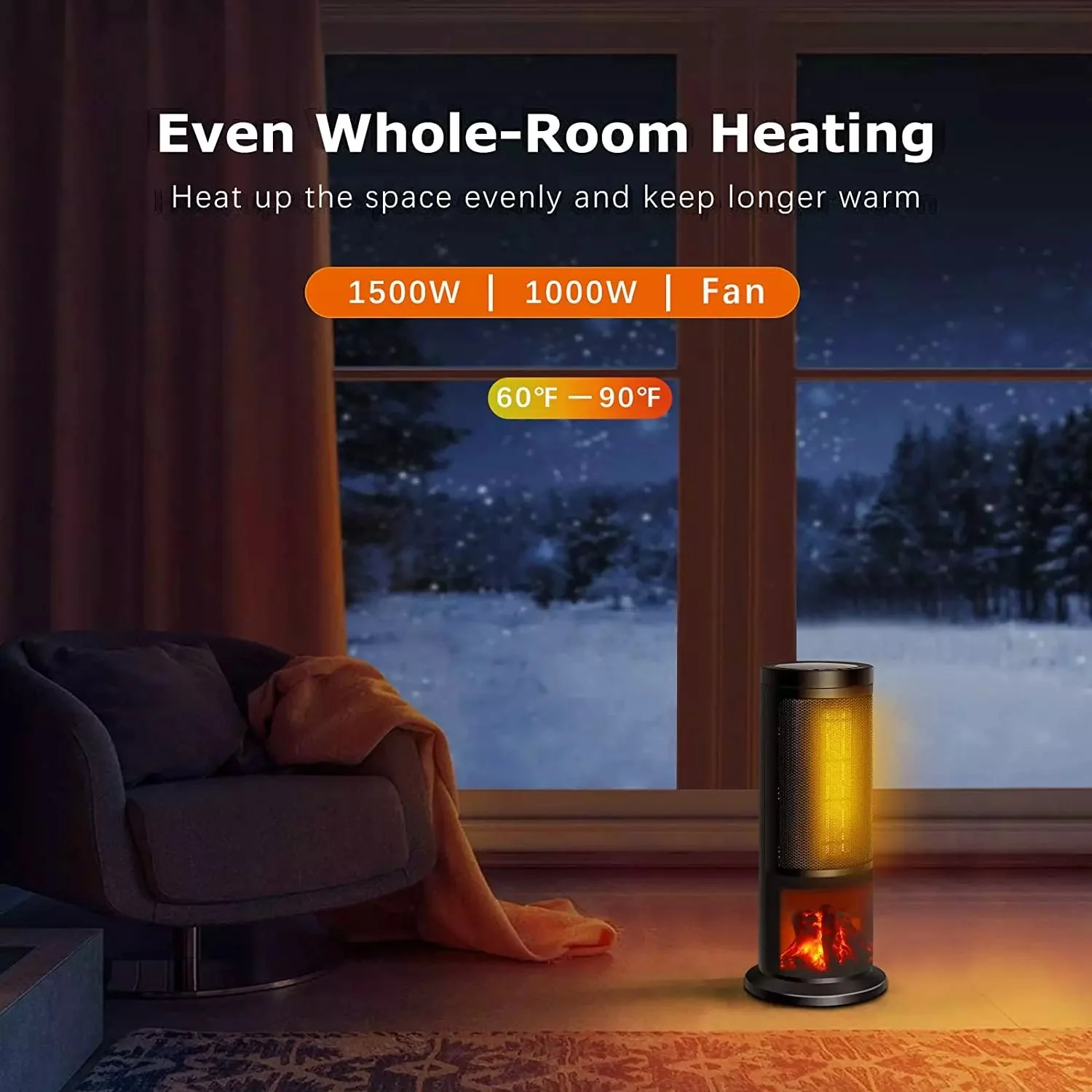 BOSSIN Ceramic Quiet-Heating Electric Space Heater with Thermostat and Timer SP01 - Image 3