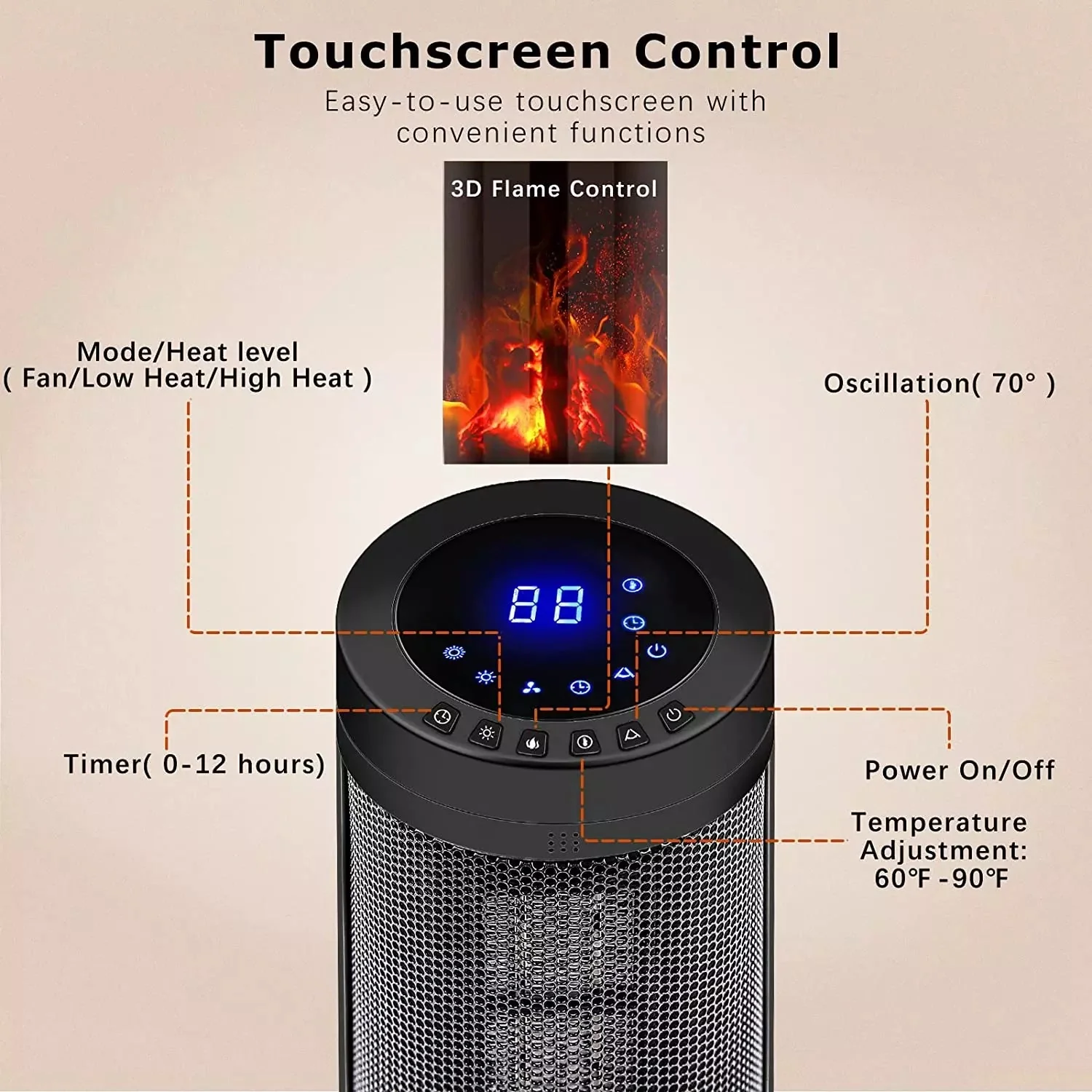 BOSSIN Ceramic Quiet-Heating Electric Space Heater with Thermostat and Timer SP01 - Image 6