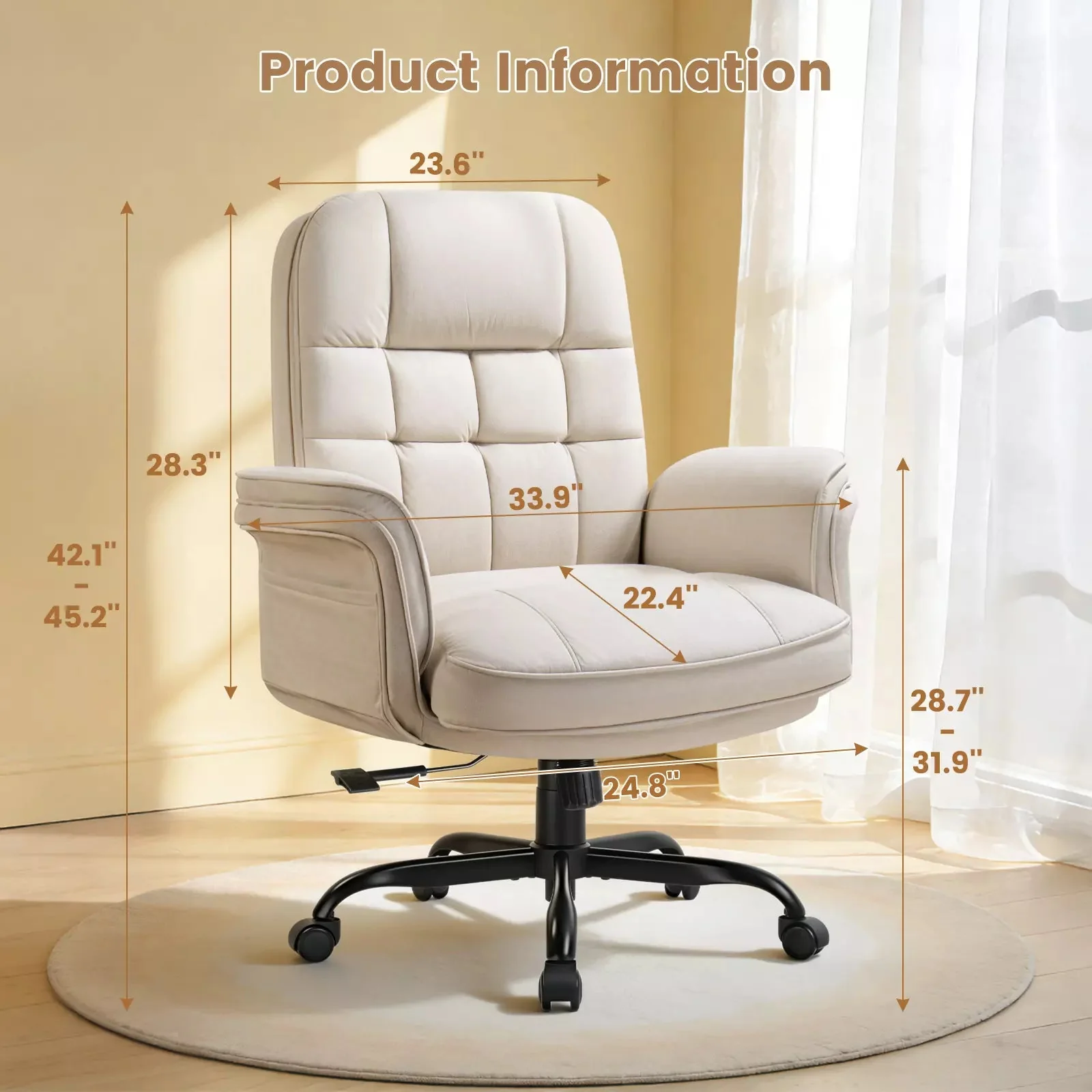 BOSSIN Cross Legged Office Chair with Flip-up Armrests, 135° Reclining Ergonomic Executive Chair for Big and Tall, Wide Seat Computer Desk Chair with Wheels - Image 2