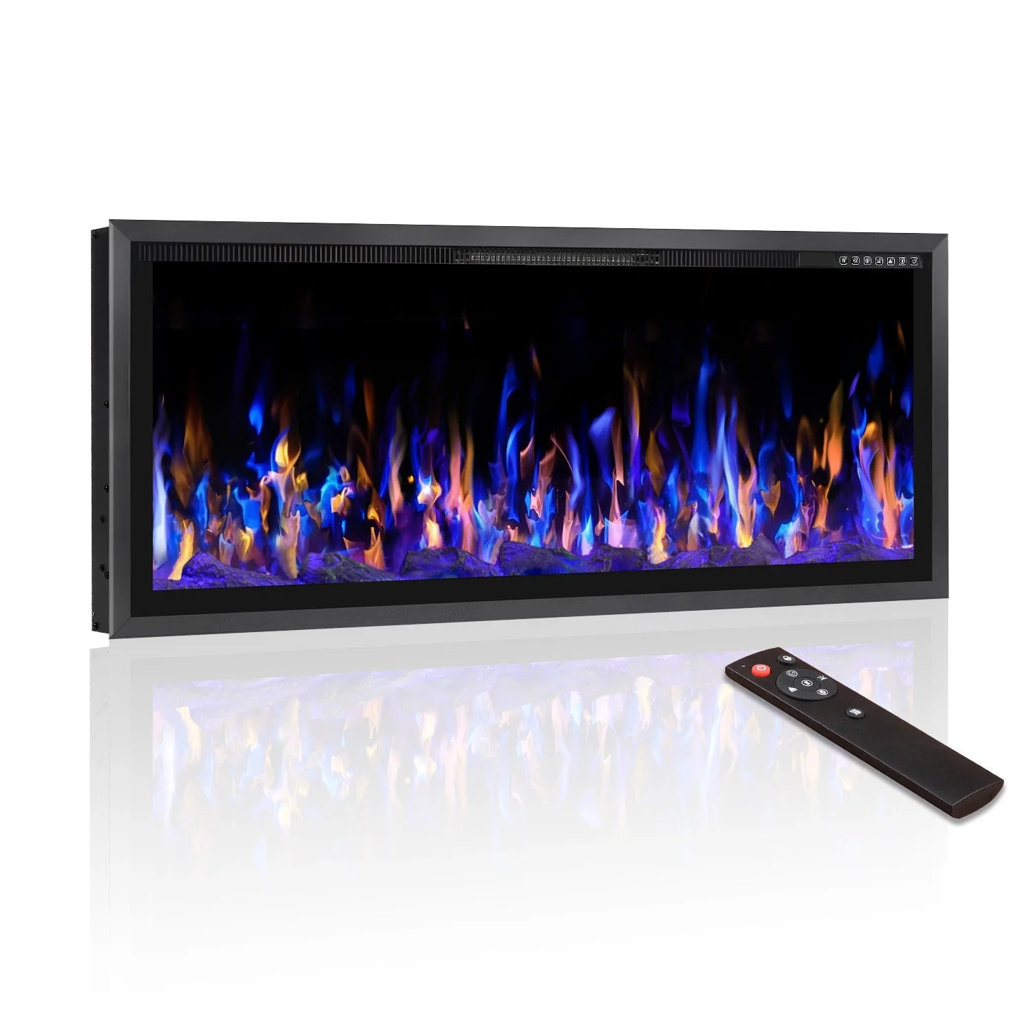 BOSSIN Electric Fireplace Ultra Narrow Frame &Wider screen with Adjustable Flame Color and Speed,Remote Control with Timer,750/1500W
