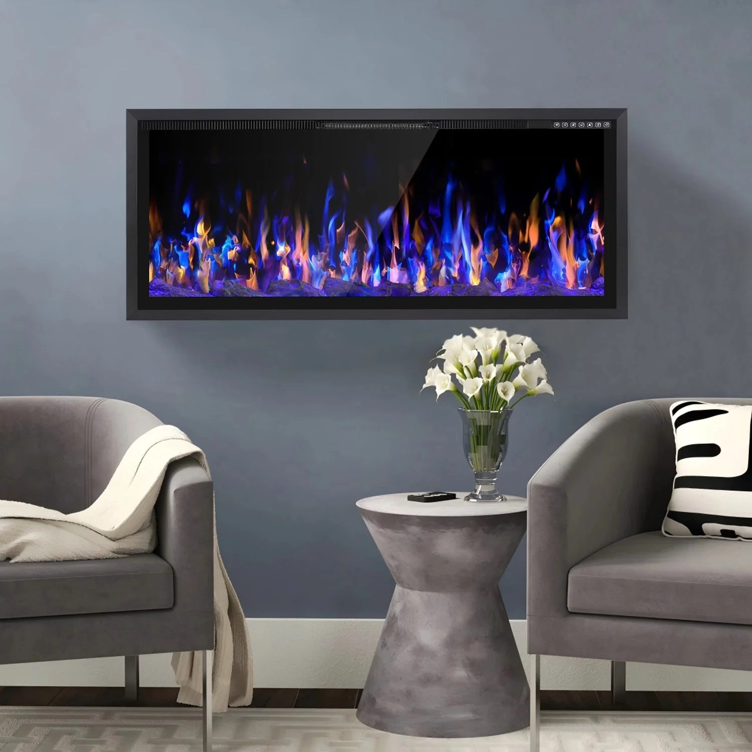 BOSSIN Electric Fireplace Ultra Narrow Frame &Wider screen with Adjustable Flame Color and Speed,Remote Control with Timer,750/1500W - Image 11