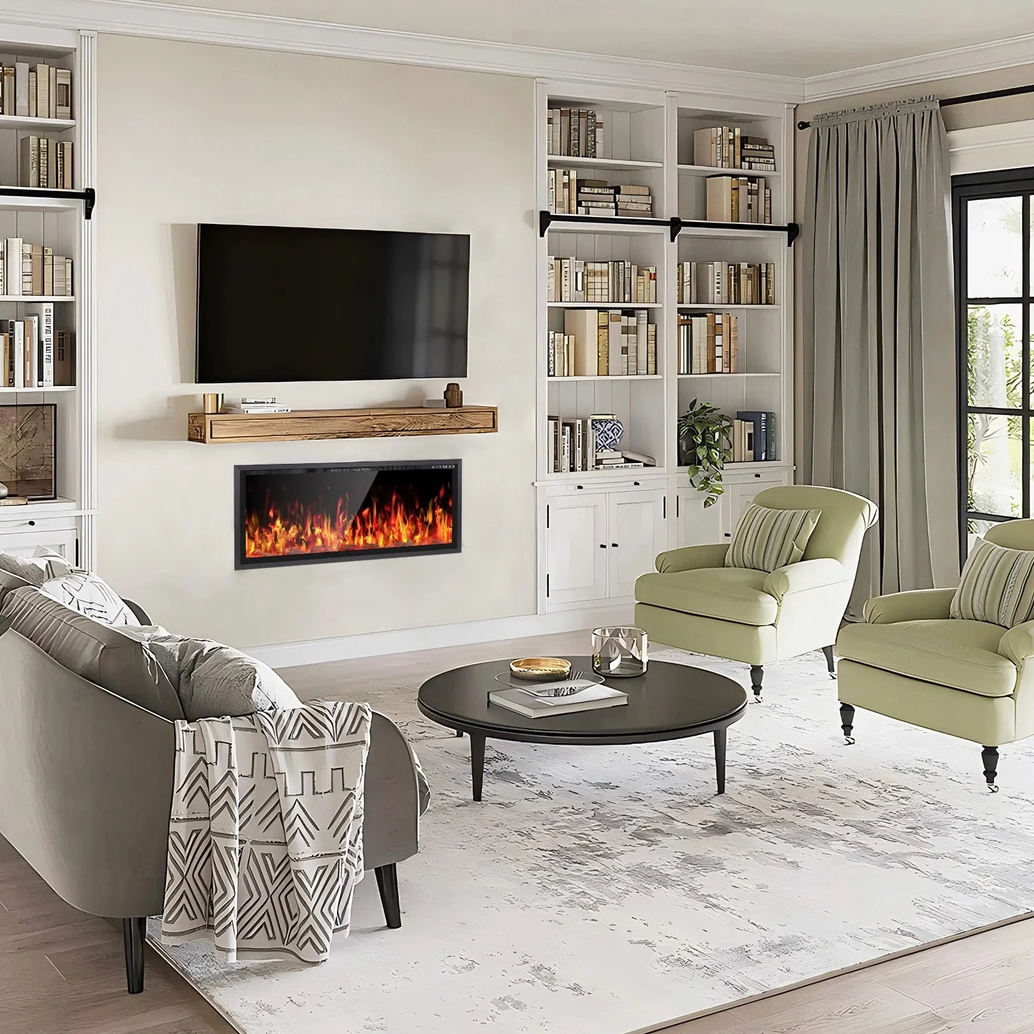 BOSSIN Electric Fireplace Ultra Narrow Frame &Wider screen with Adjustable Flame Color and Speed,Remote Control with Timer,750/1500W - Image 12