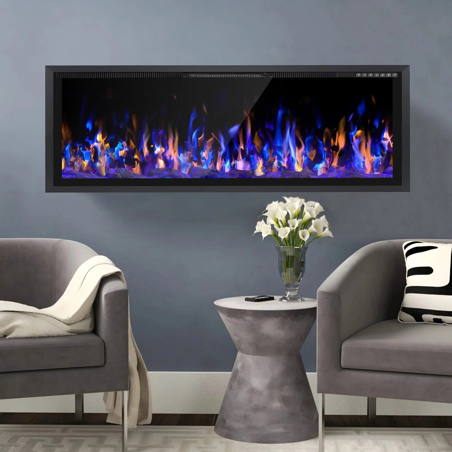 BOSSIN Electric Fireplace Ultra Narrow Frame &Wider screen with Adjustable Flame Color and Speed,Remote Control with Timer,750/1500W - Image 18