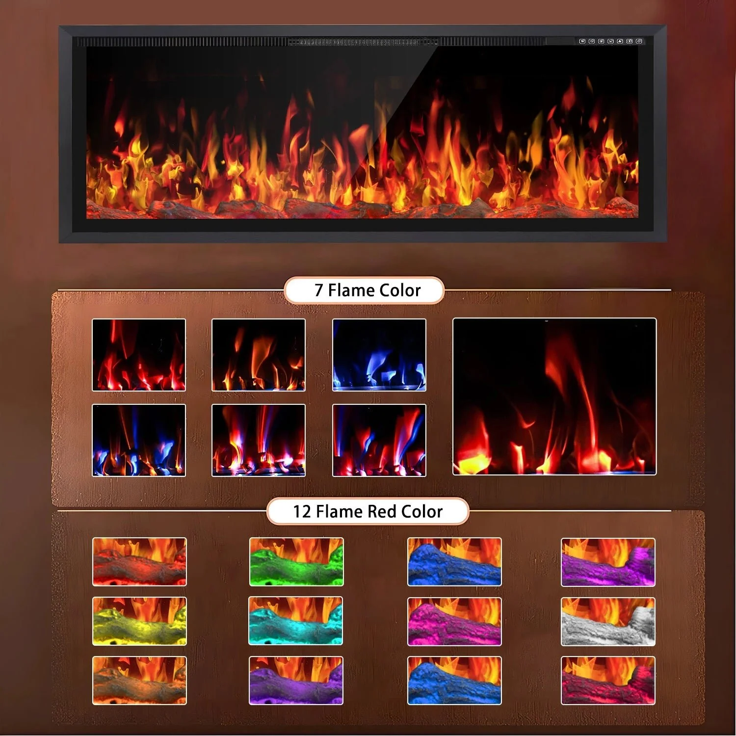 BOSSIN Electric Fireplace Ultra Narrow Frame &Wider screen with Adjustable Flame Color and Speed,Remote Control with Timer,750/1500W - Image 20