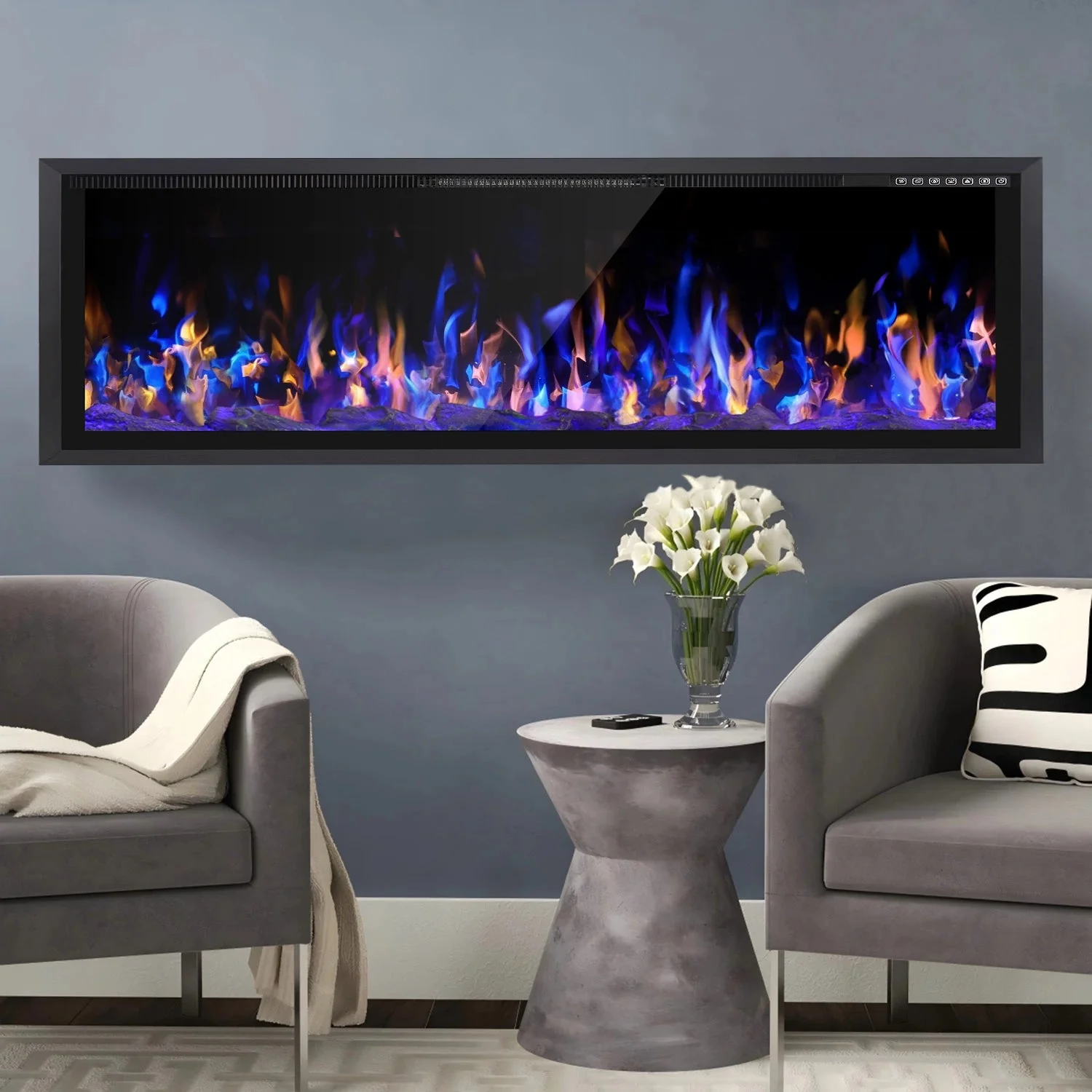 BOSSIN Electric Fireplace Ultra Narrow Frame &Wider screen with Adjustable Flame Color and Speed,Remote Control with Timer,750/1500W - Image 22