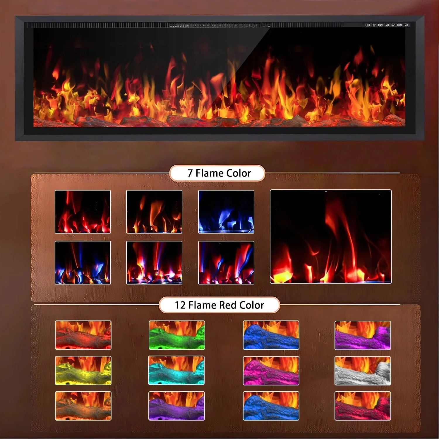 BOSSIN Electric Fireplace Ultra Narrow Frame &Wider screen with Adjustable Flame Color and Speed,Remote Control with Timer,750/1500W - Image 24