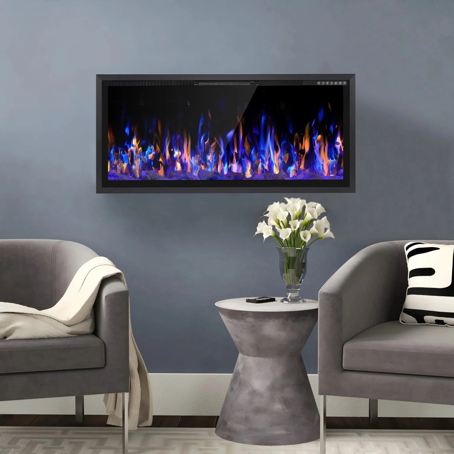 BOSSIN Electric Fireplace Ultra Narrow Frame &Wider screen with Adjustable Flame Color and Speed,Remote Control with Timer,750/1500W - Image 5