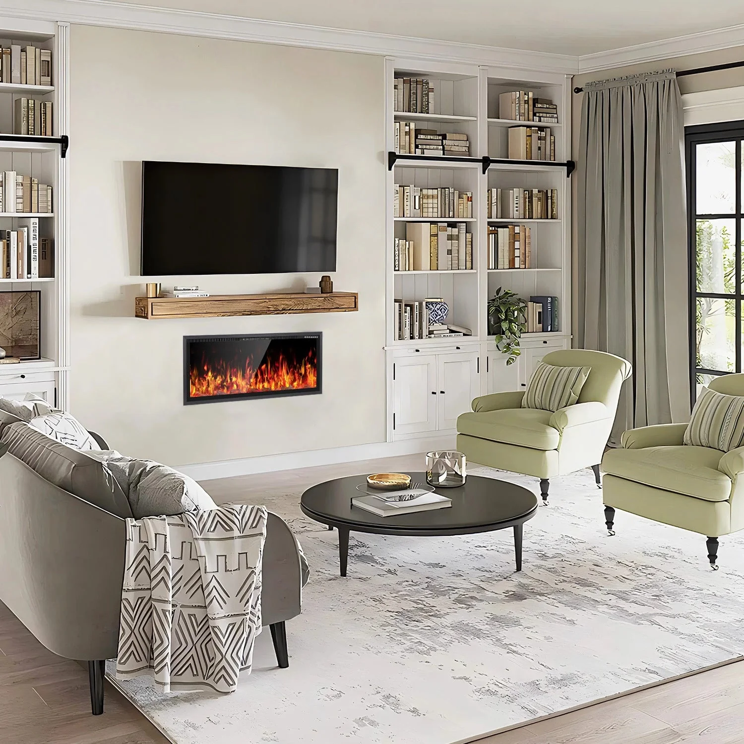 BOSSIN Electric Fireplace Ultra Narrow Frame &Wider screen with Adjustable Flame Color and Speed,Remote Control with Timer,750/1500W - Image 6