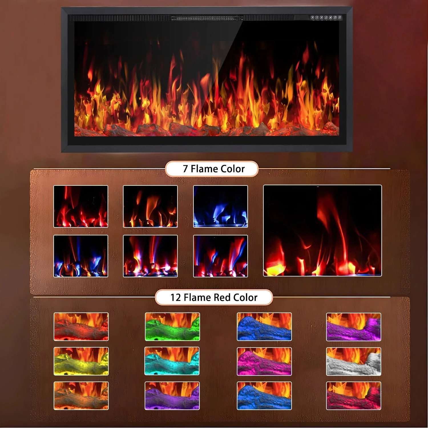 BOSSIN Electric Fireplace Ultra Narrow Frame &Wider screen with Adjustable Flame Color and Speed,Remote Control with Timer,750/1500W - Image 7