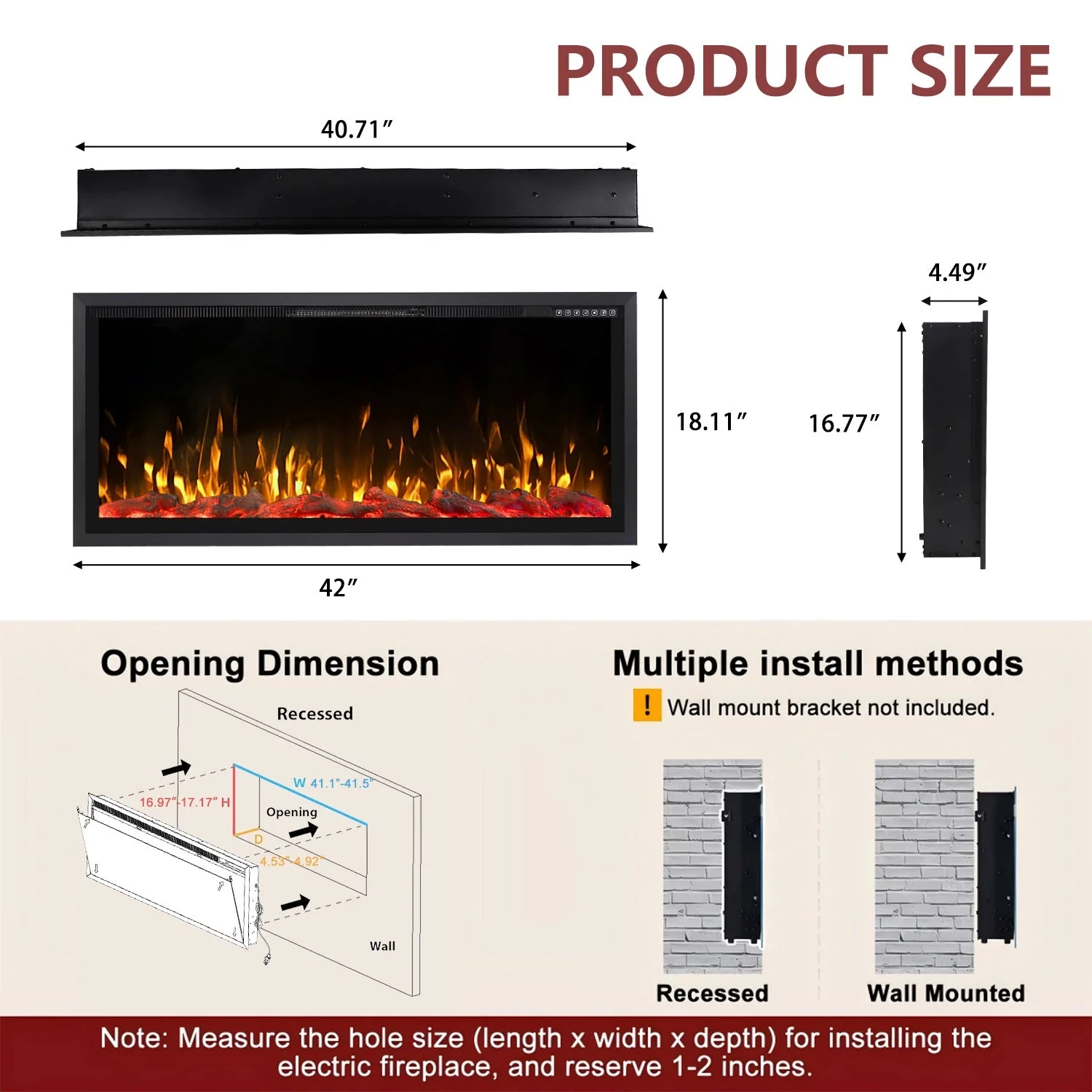 BOSSIN Electric Fireplace Ultra Narrow Frame &Wider screen with Adjustable Flame Color and Speed,Remote Control with Timer,750/1500W - Image 9