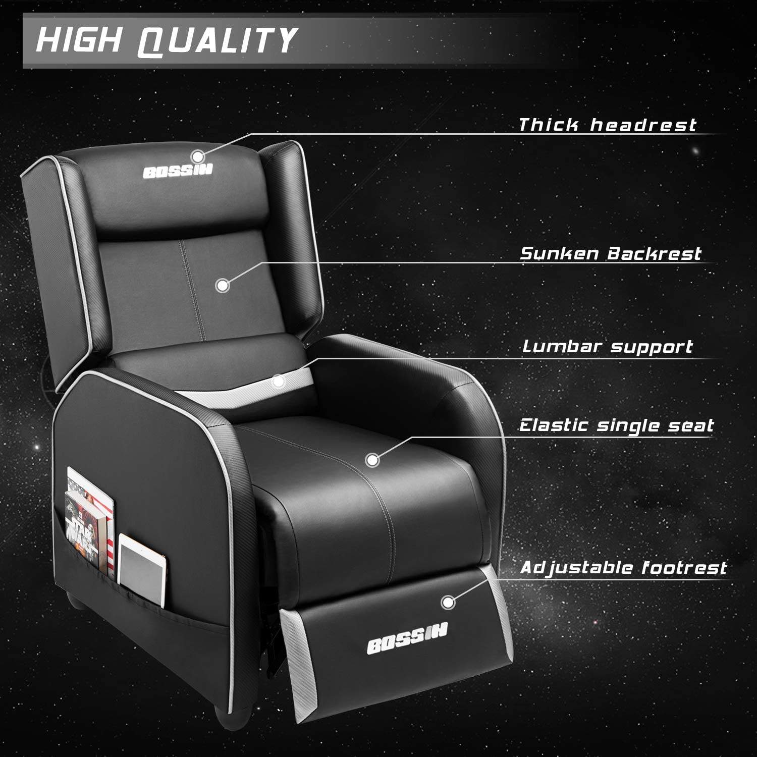 BOSSIN Ergonomic Gaming Recliner Chair,PU Leather Recliner Seating Sofa BGR01 - Image 11