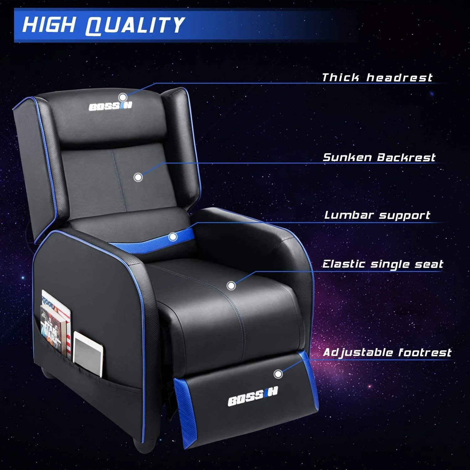 BOSSIN Ergonomic Gaming Recliner Chair,PU Leather Recliner Seating Sofa BGR01 - Image 18