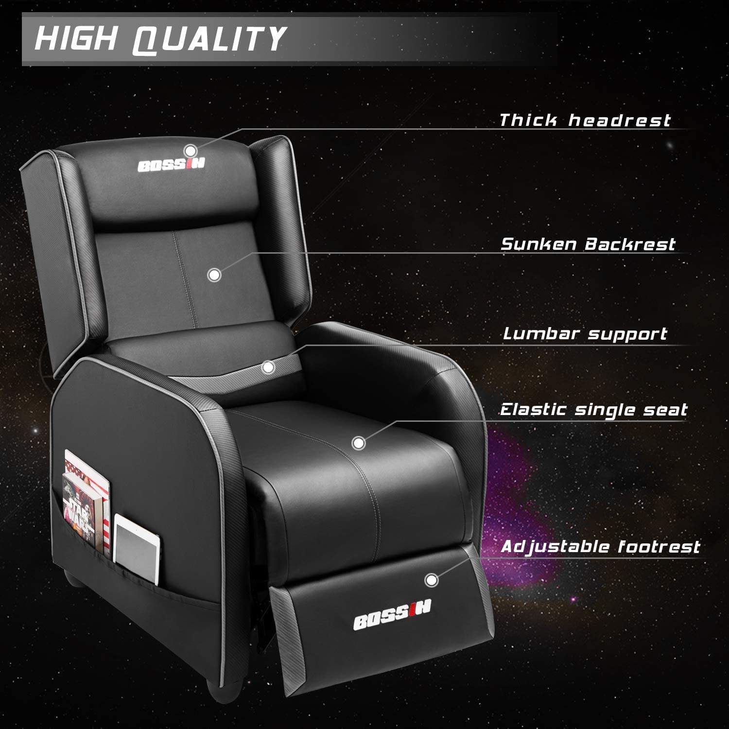 BOSSIN Ergonomic Gaming Recliner Chair,PU Leather Recliner Seating Sofa BGR01 - Image 4