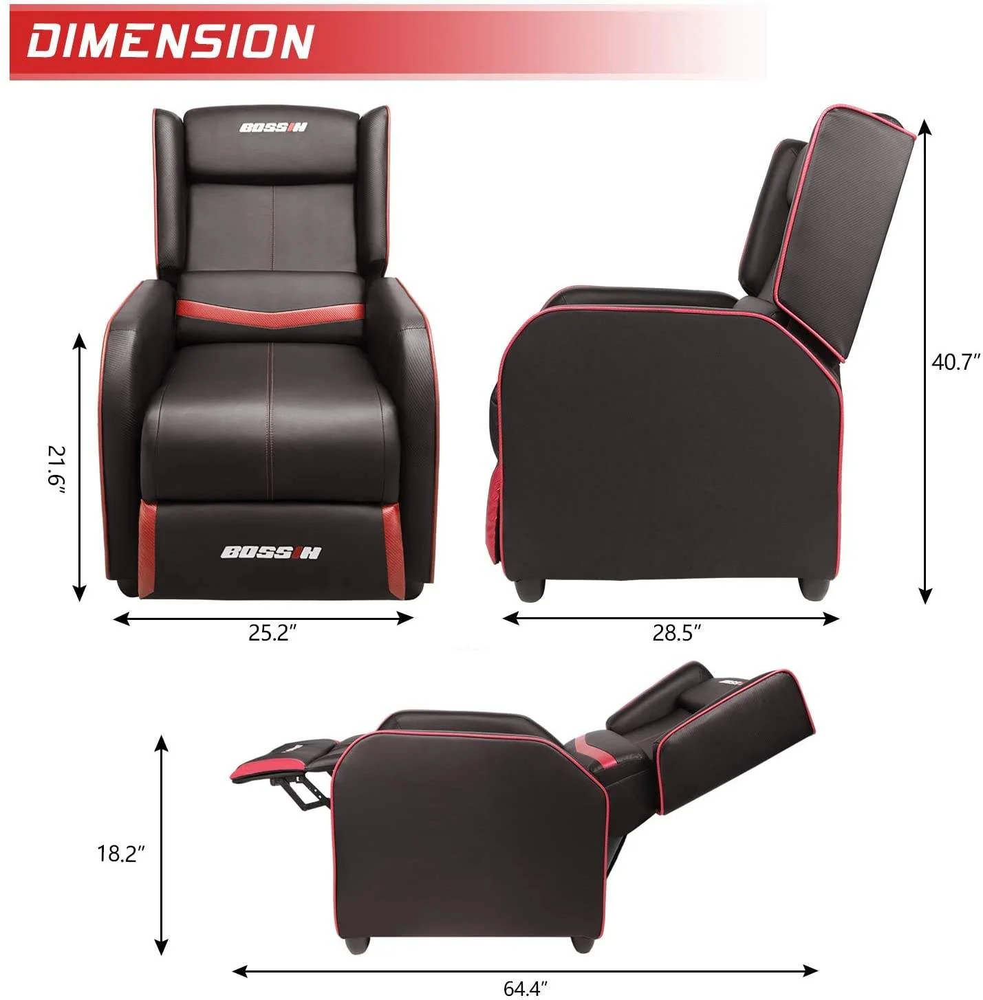 BOSSIN Ergonomic Gaming Recliner Chair,PU Leather Recliner Seating Sofa BGR01 - Image 42