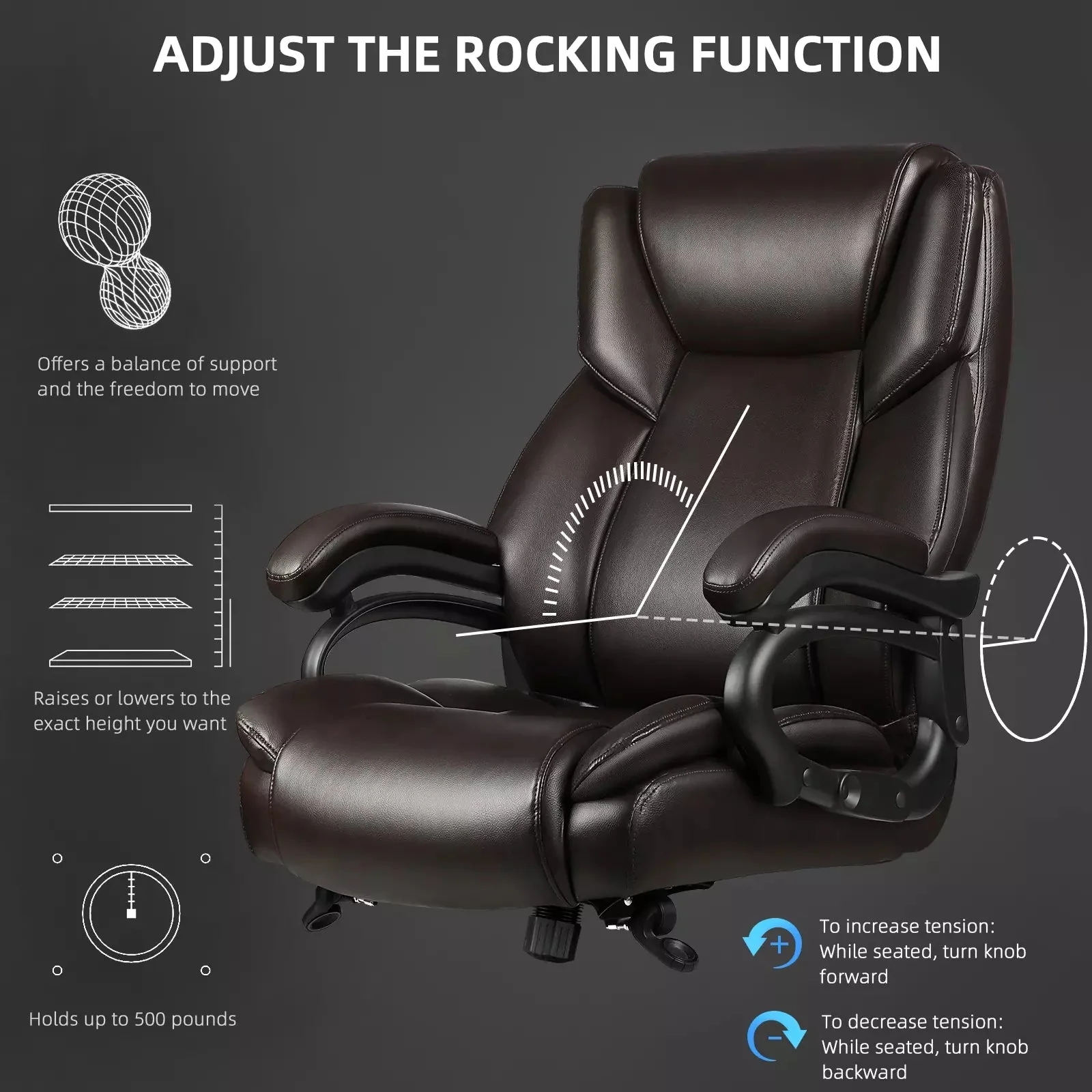 OFIKA Heavy Duty Big and Tall Office Chair, 500LBS High Back PU Leather Executive Chair OFC07 - Image 12
