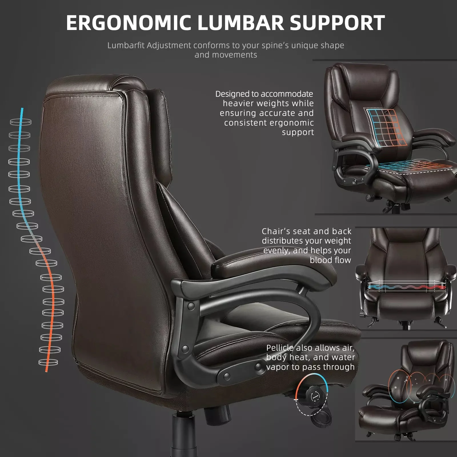 OFIKA Heavy Duty Big and Tall Office Chair, 500LBS High Back PU Leather Executive Chair OFC07 - Image 13