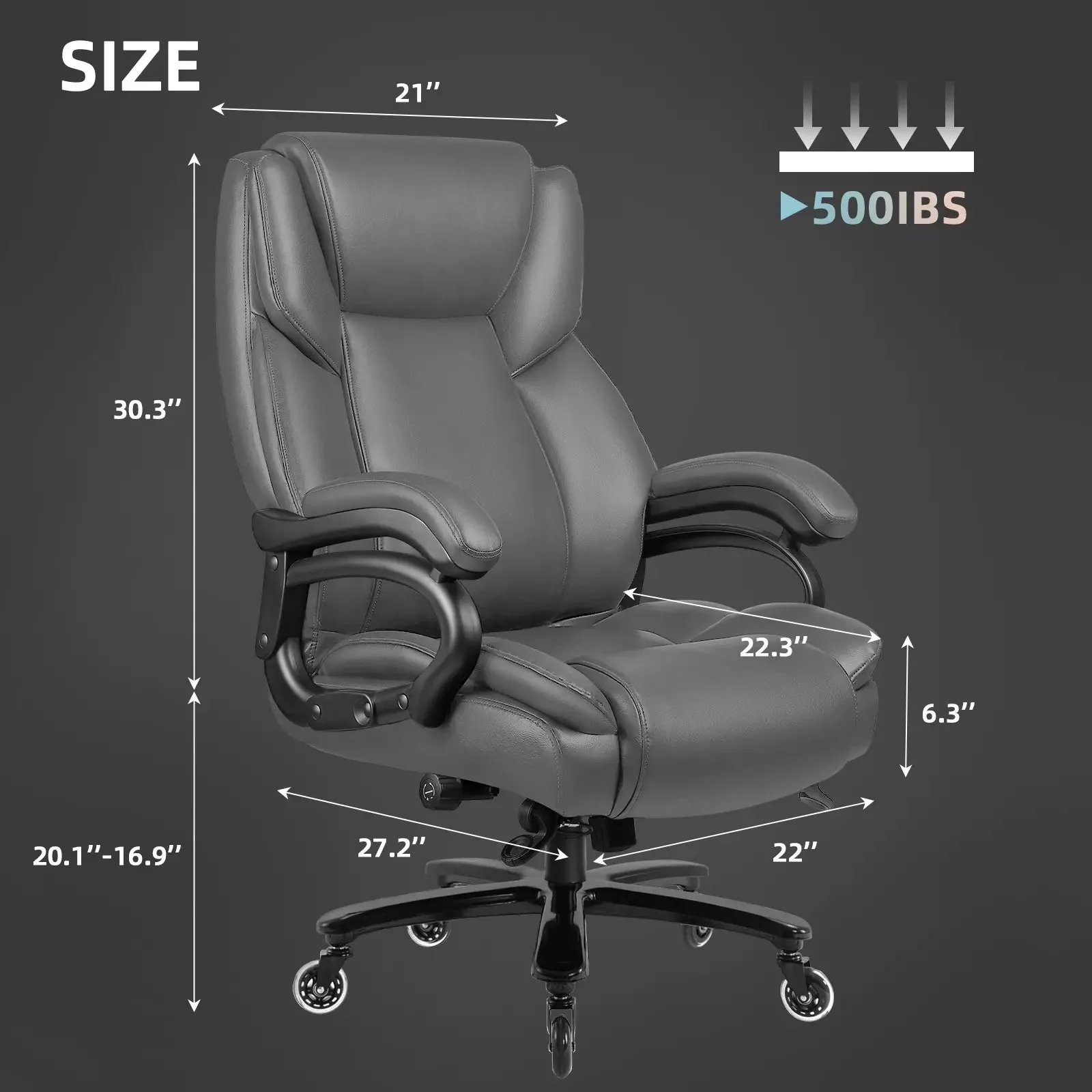 OFIKA Heavy Duty Big and Tall Office Chair, 500LBS High Back PU Leather Executive Chair OFC07 - Image 29