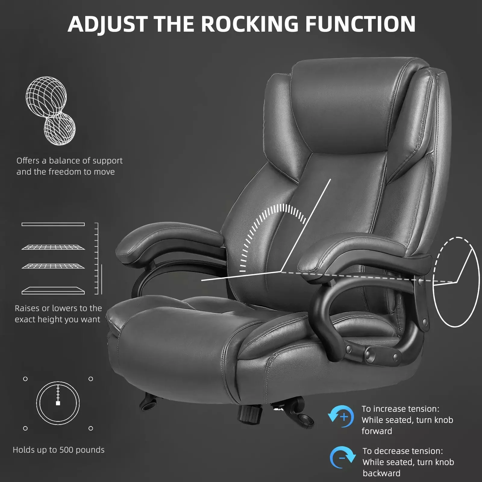OFIKA Heavy Duty Big and Tall Office Chair, 500LBS High Back PU Leather Executive Chair OFC07 - Image 33