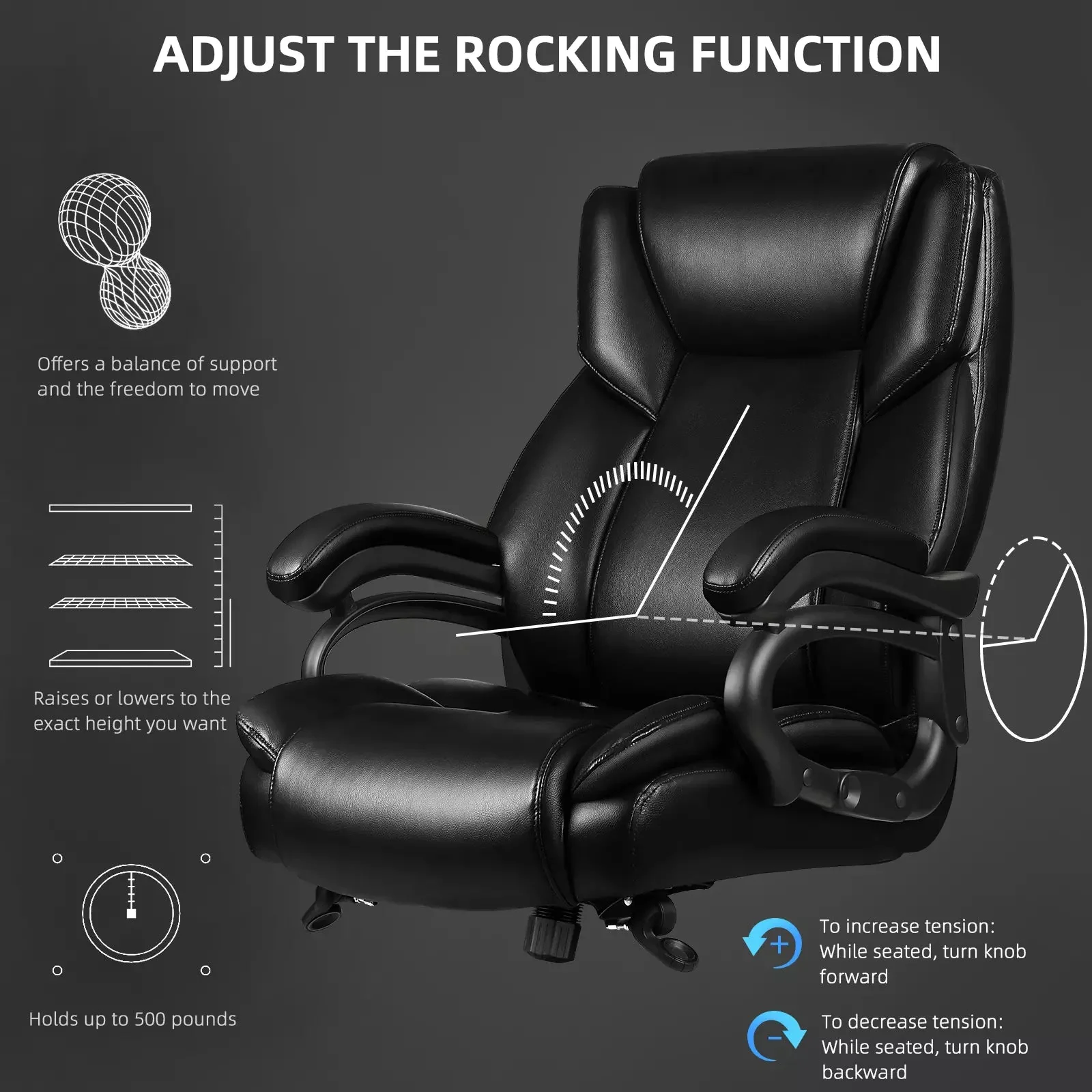 OFIKA Heavy Duty Big and Tall Office Chair, 500LBS High Back PU Leather Executive Chair OFC07 - Image 5