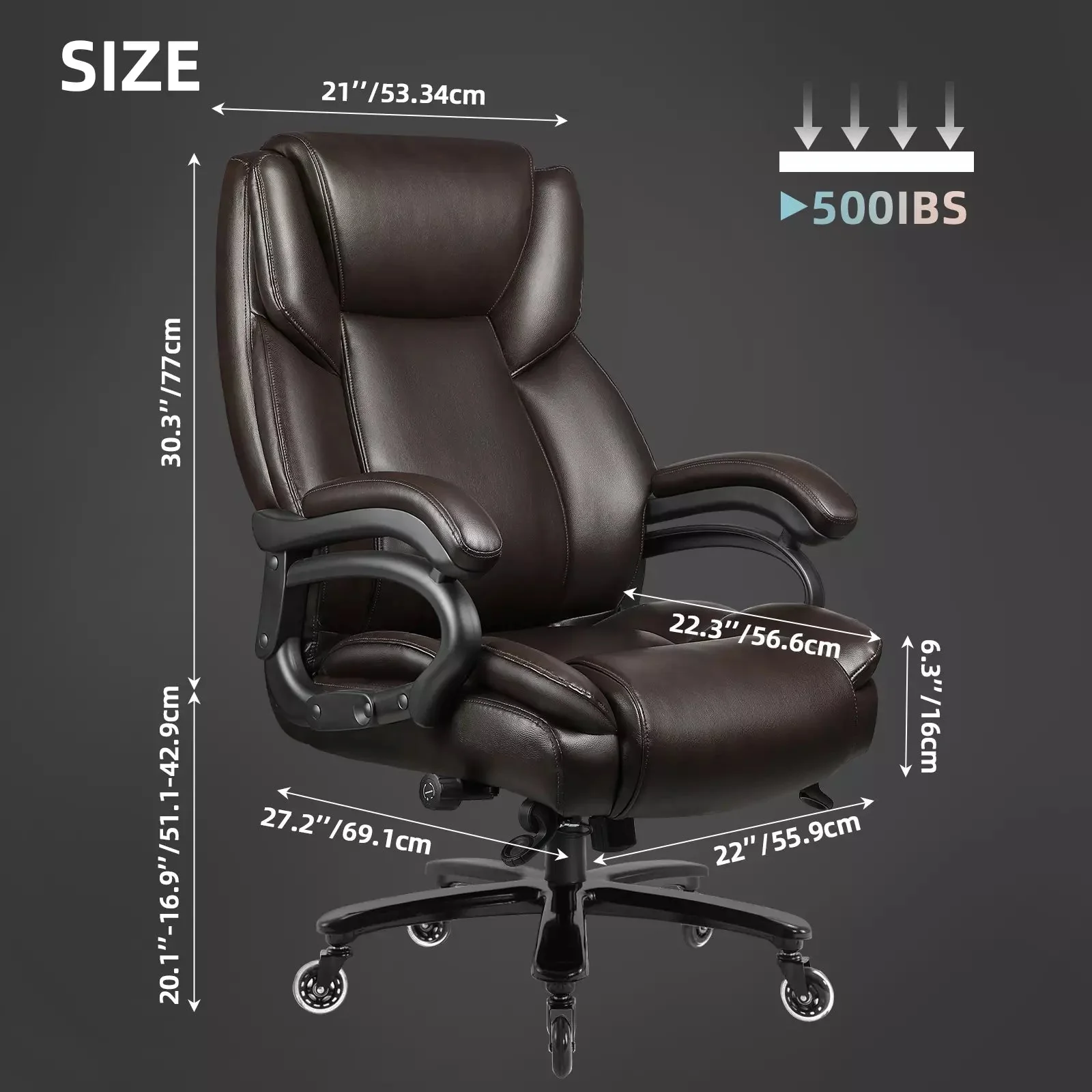OFIKA Heavy Duty Big and Tall Office Chair, 500LBS High Back PU Leather Executive Chair OFC07 - Image 9