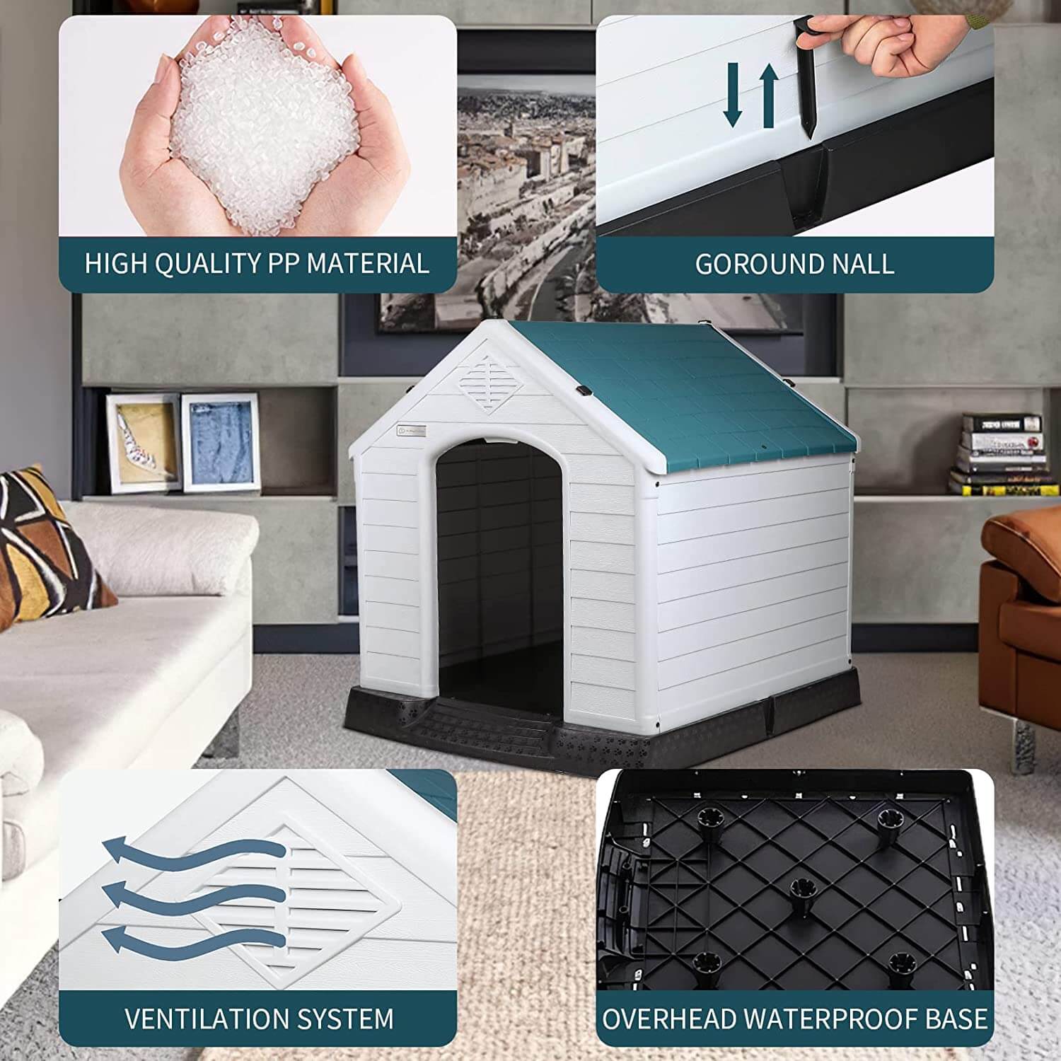 BOSSIN Indoor/Outdoor Durable Dog House with Air Vents and Elevated Floor - Image 5
