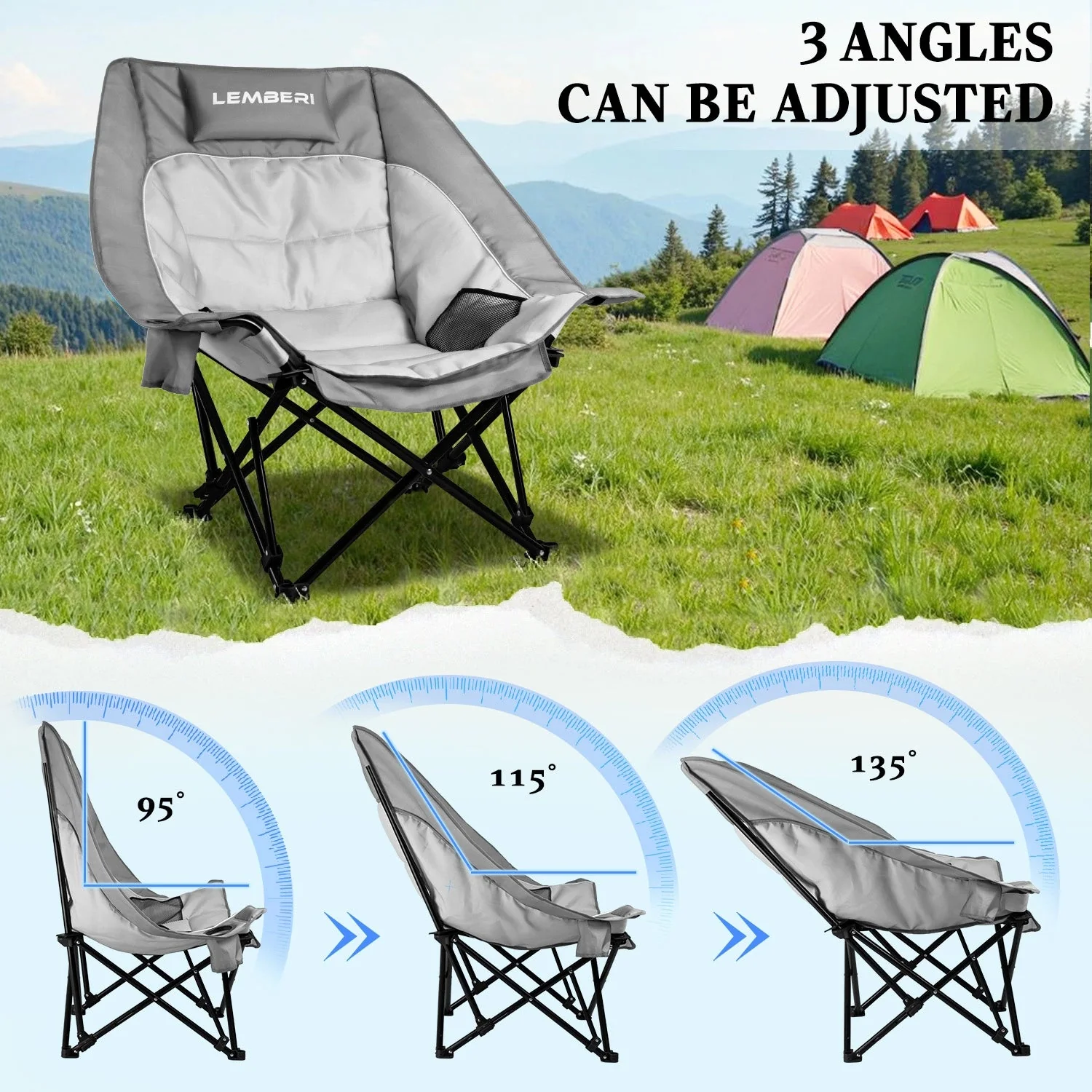 BOSSIN Oversized Camping Chair ,Portable Chair,with Side Cup Holder,Side Pocket and Cooler Bag-2 - Image 12