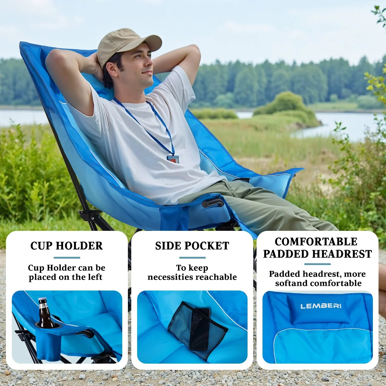 BOSSIN Oversized Camping Chair ,Portable Chair,with Side Cup Holder,Side Pocket and Cooler Bag-2 - Image 2