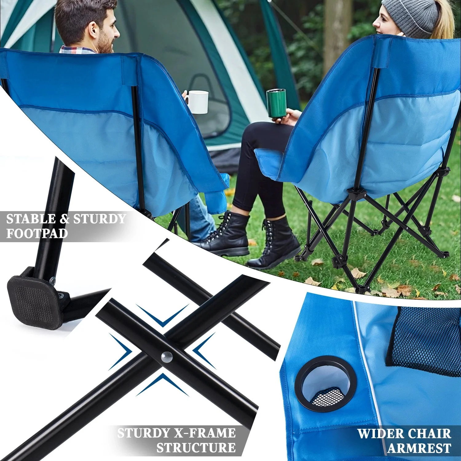 BOSSIN Oversized Camping Chair ,Portable Chair,with Side Cup Holder,Side Pocket and Cooler Bag-2 - Image 3