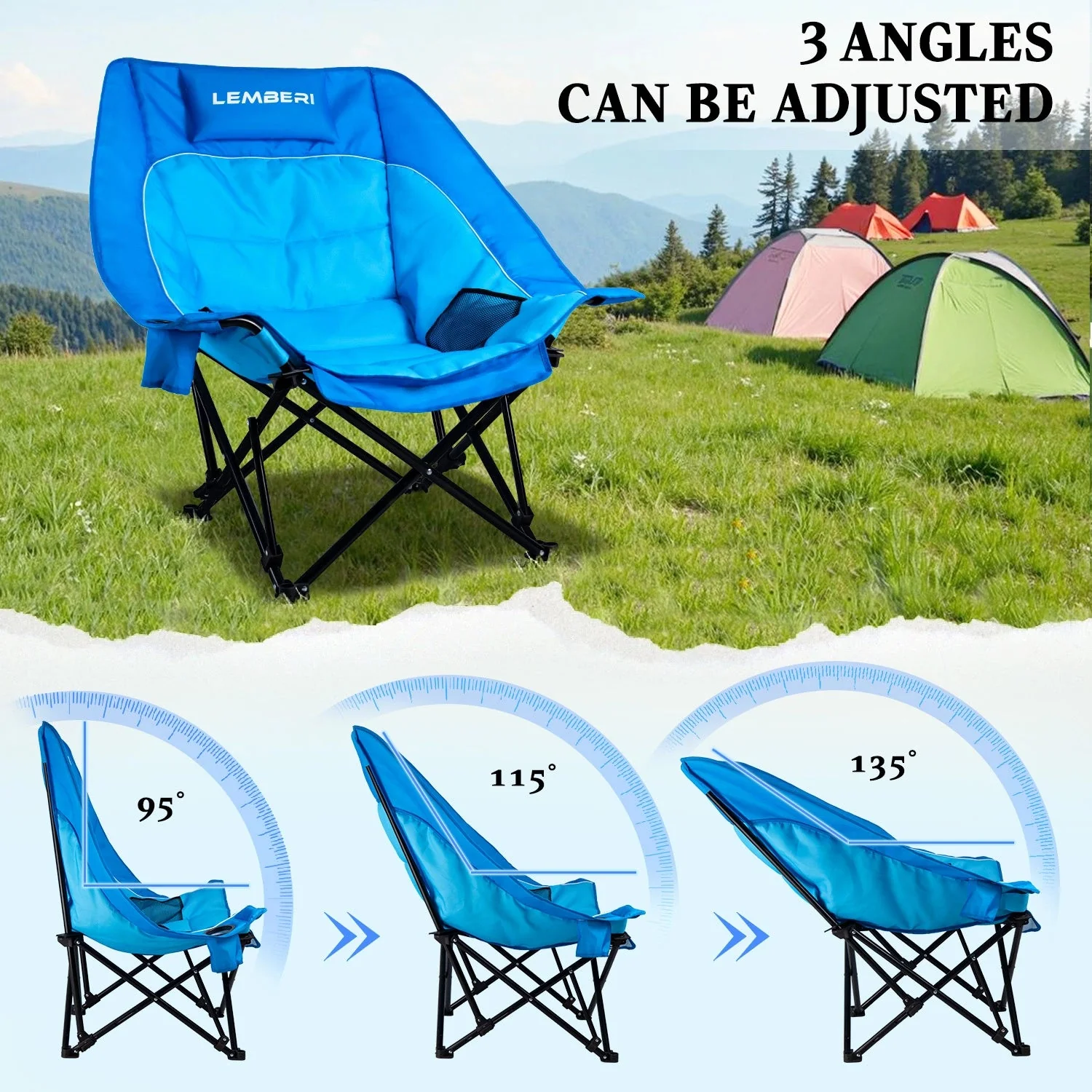 BOSSIN Oversized Camping Chair ,Portable Chair,with Side Cup Holder,Side Pocket and Cooler Bag-2 - Image 5