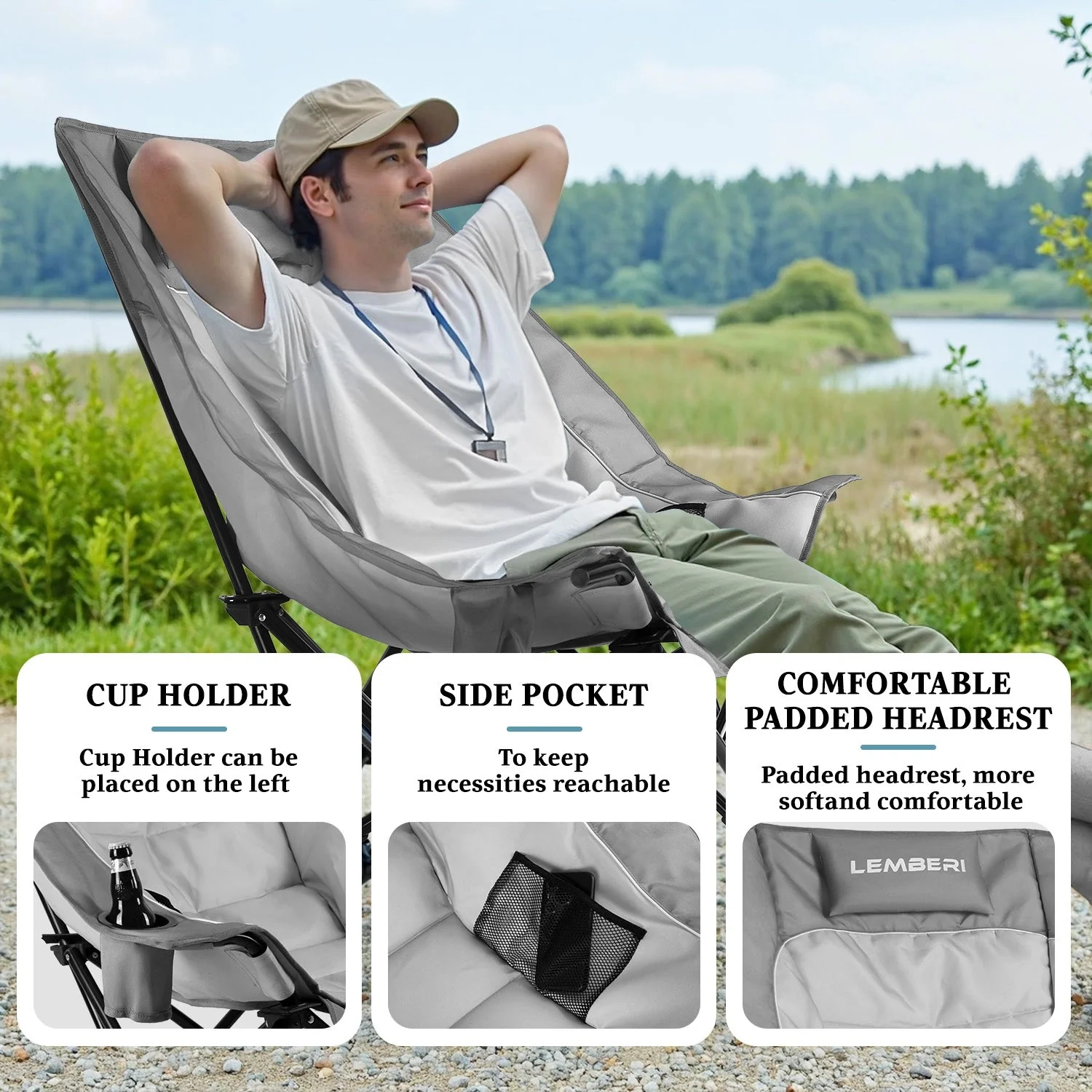 BOSSIN Oversized Camping Chair ,Portable Chair,with Side Cup Holder,Side Pocket and Cooler Bag-2 - Image 9