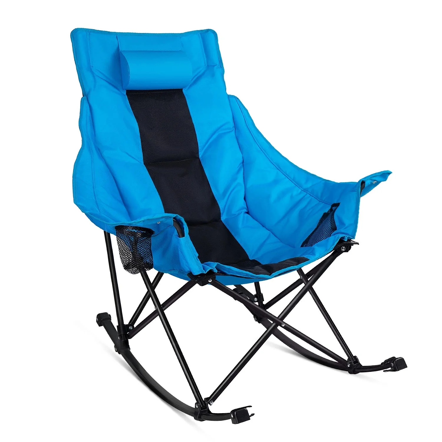 BOSSIN Portable Oversized Rocking Camping Chair for Adults,Outdoor Folding Chair with Storage Bag & Cup Holder