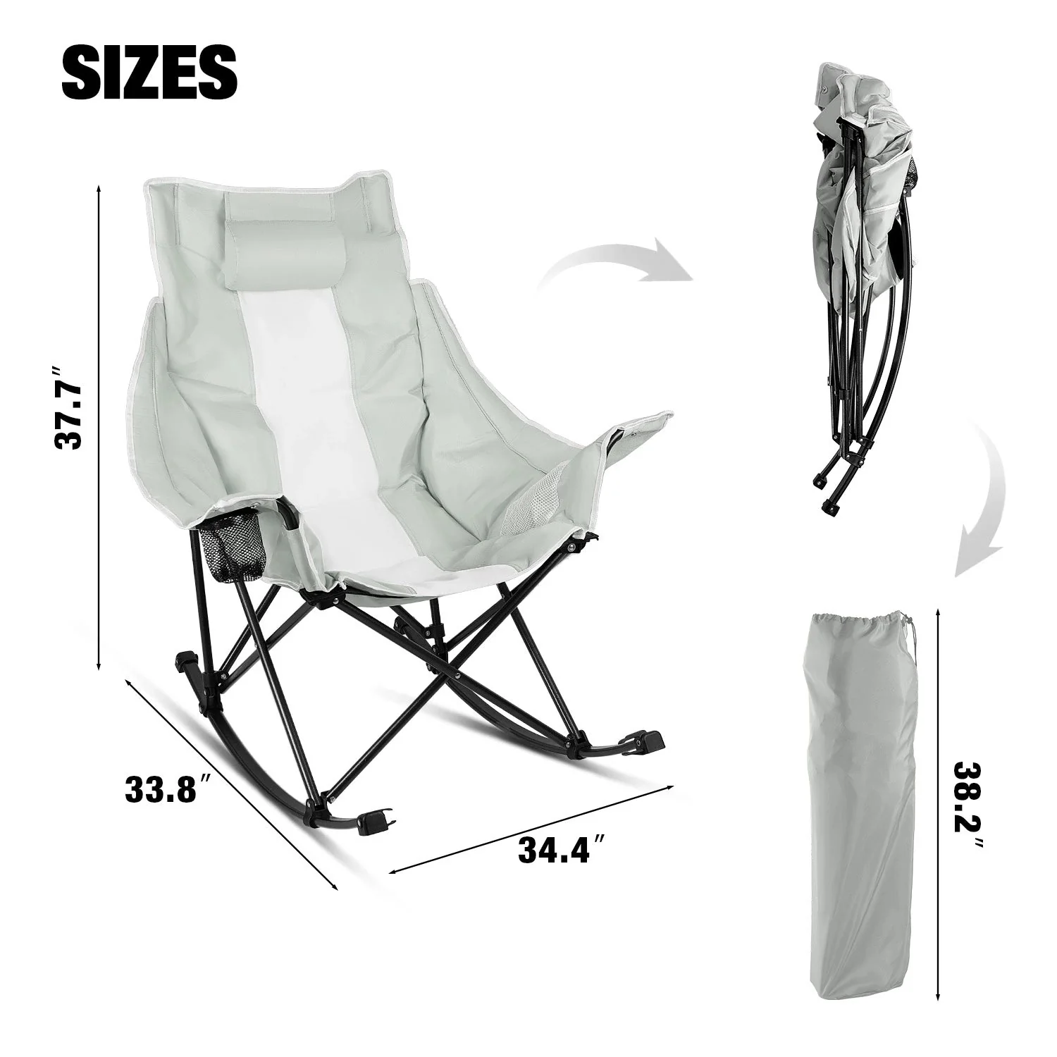 BOSSIN Portable Oversized Rocking Camping Chair for Adults,Outdoor Folding Chair with Storage Bag & Cup Holder - Image 12
