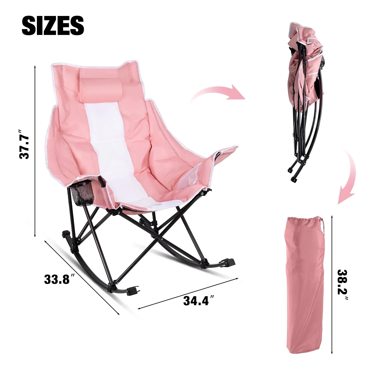 BOSSIN Portable Oversized Rocking Camping Chair for Adults,Outdoor Folding Chair with Storage Bag & Cup Holder - Image 19