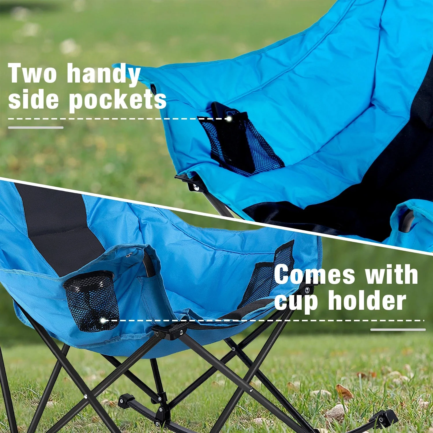 BOSSIN Portable Oversized Rocking Camping Chair for Adults,Outdoor Folding Chair with Storage Bag & Cup Holder - Image 3