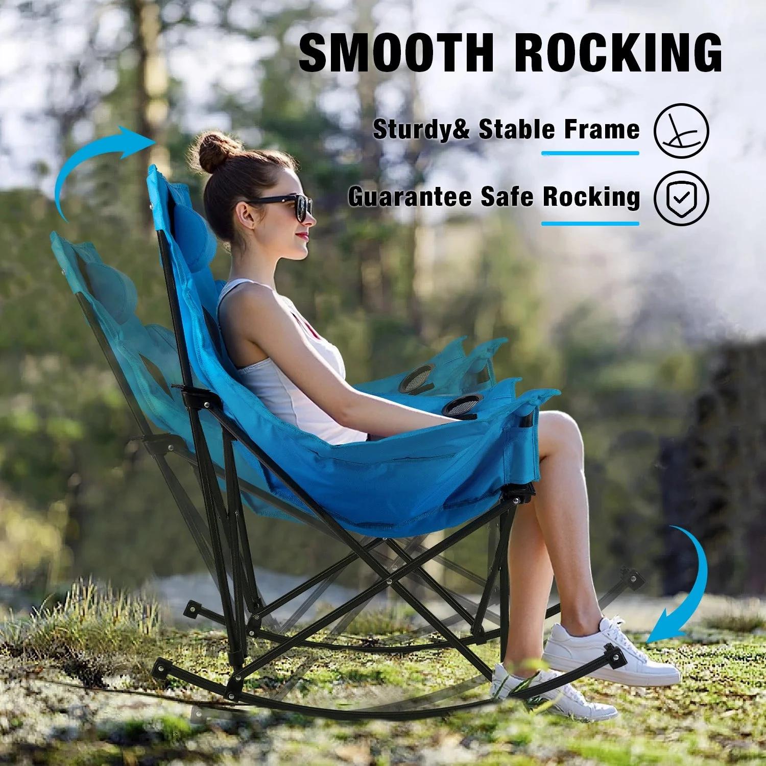 BOSSIN Portable Oversized Rocking Camping Chair for Adults,Outdoor Folding Chair with Storage Bag & Cup Holder - Image 4