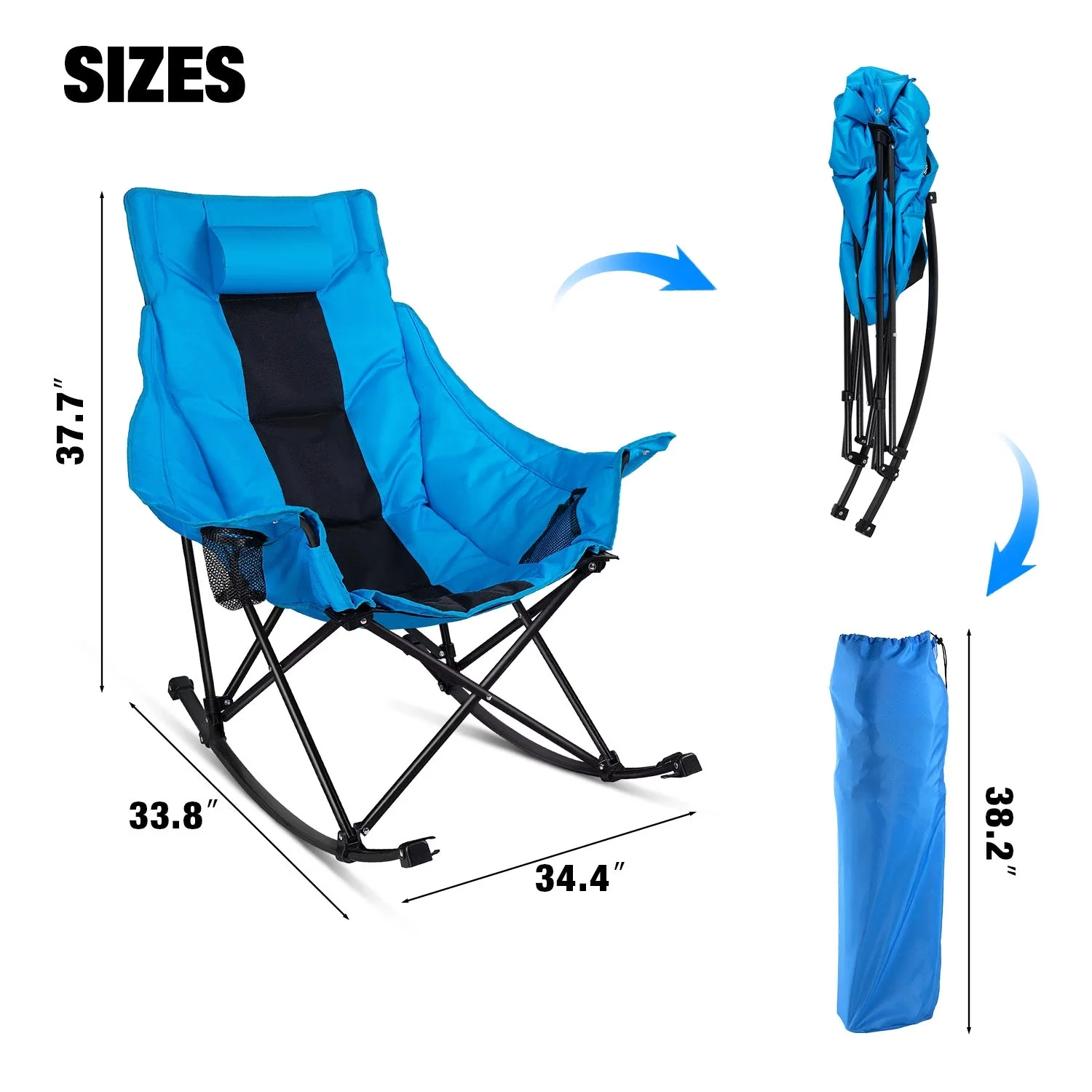 BOSSIN Portable Oversized Rocking Camping Chair for Adults,Outdoor Folding Chair with Storage Bag & Cup Holder - Image 5