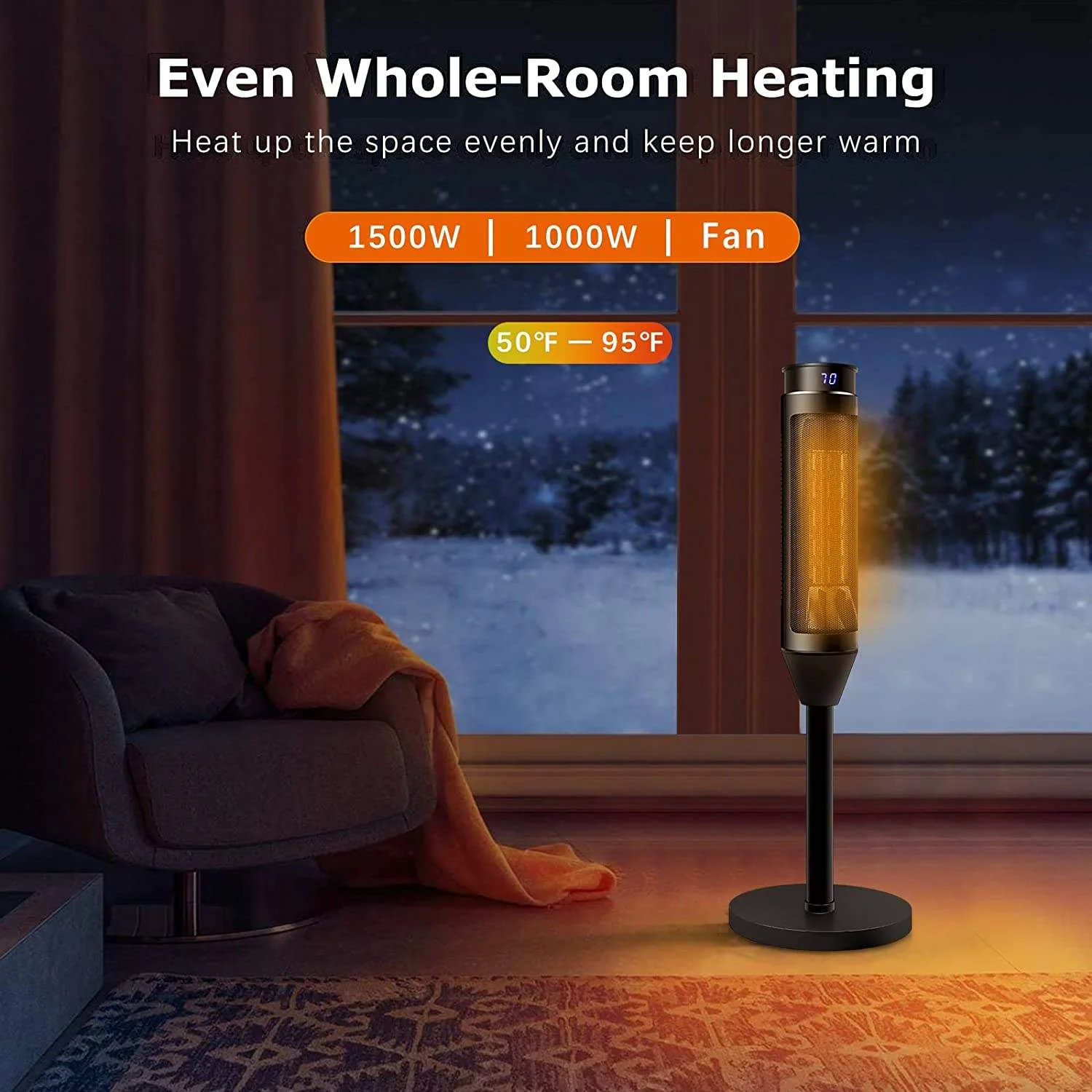 BOSSIN Ceramic Tower Electric Space Heater with Thermostat and Timer SP02 - Image 4