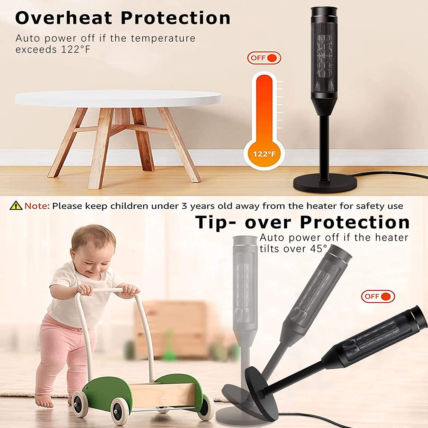 BOSSIN Ceramic Tower Electric Space Heater with Thermostat and Timer SP02 - Image 6