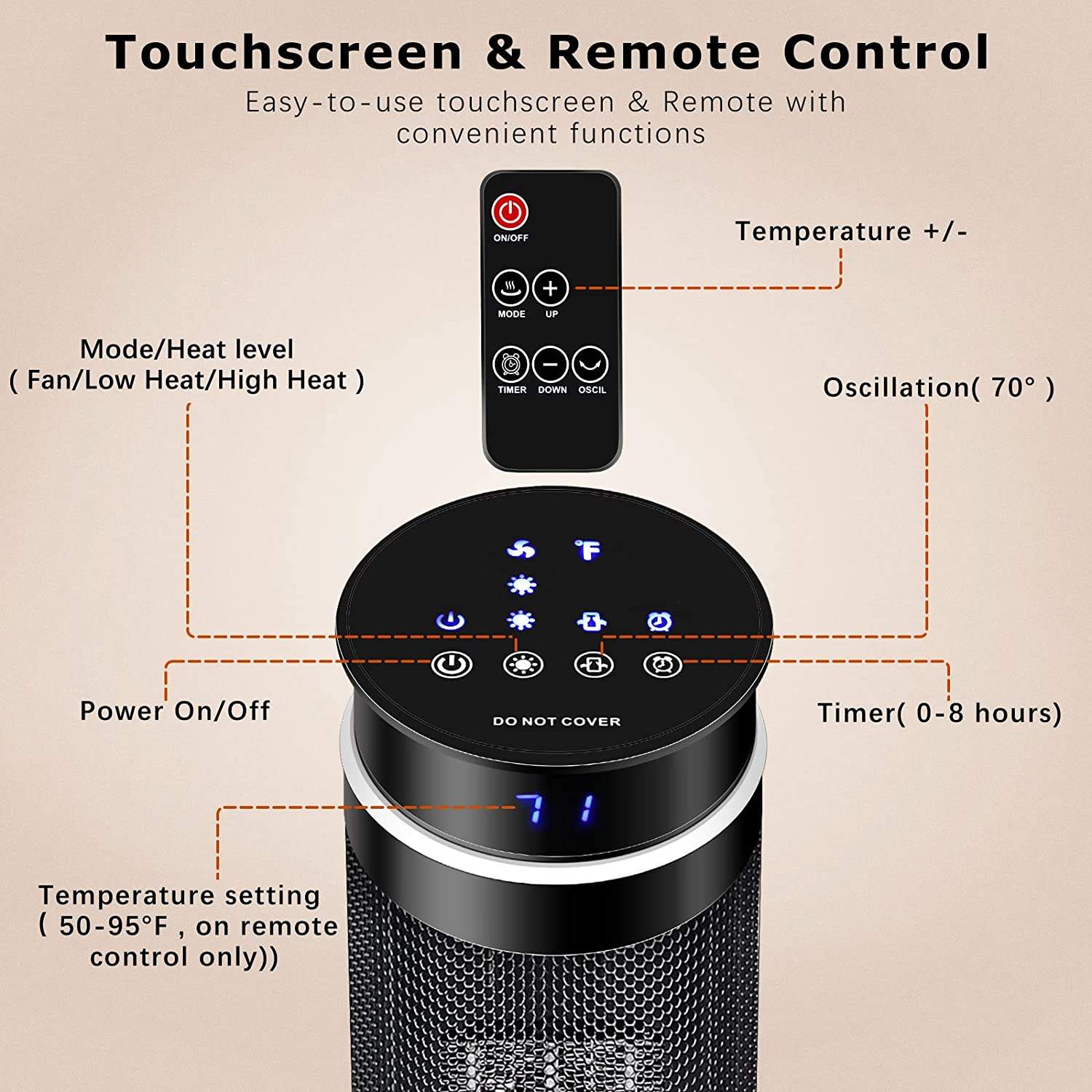 BOSSIN Ceramic Tower Electric Space Heater with Thermostat and Timer SP02 - Image 7