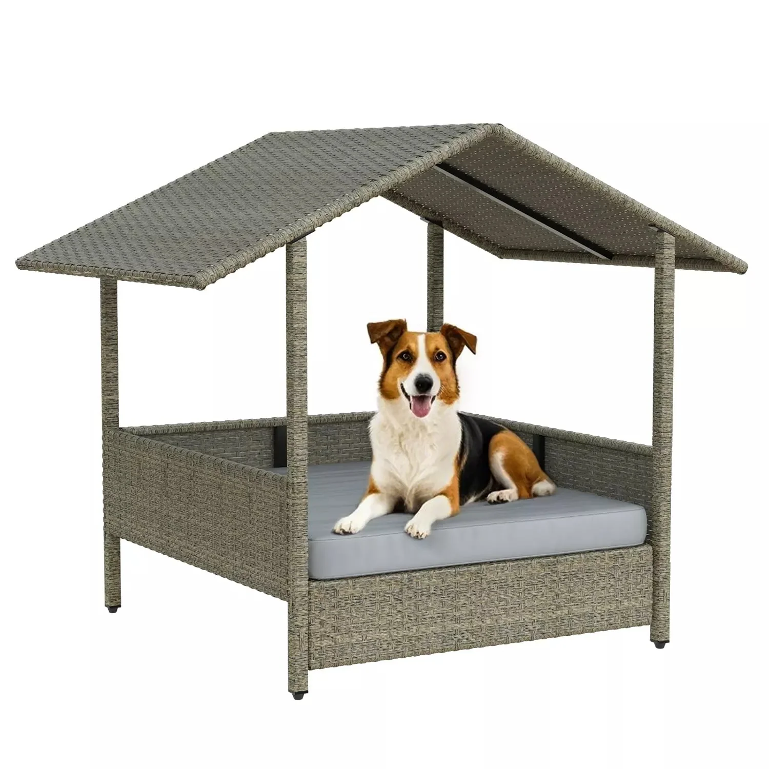 BOSSIN Wicker Dog House with Cushion for Small/Medium Dogs,Outdoor Indoor dog house with Canopy for Deck,Patio,Yard - Image 8