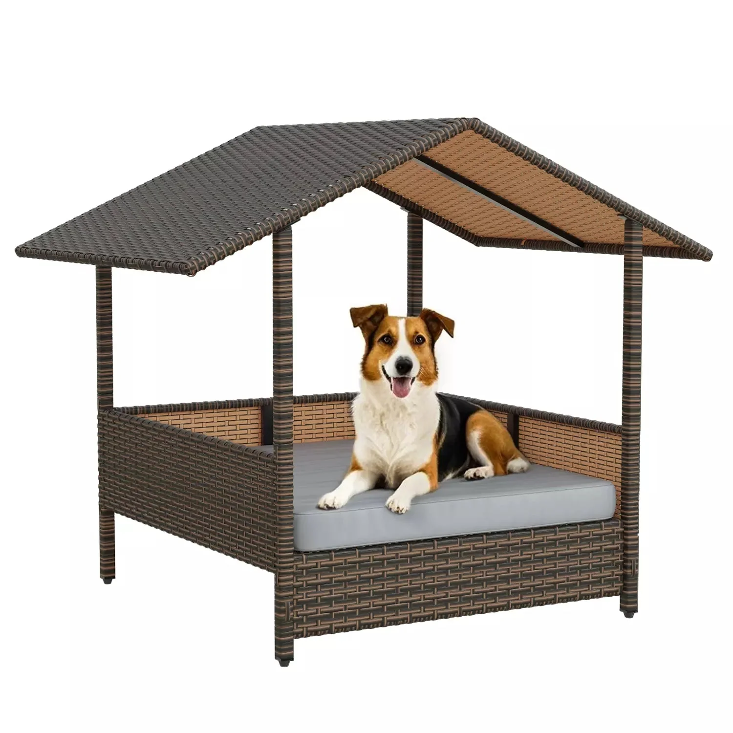 BOSSIN Wicker Dog House with Cushion for Small/Medium Dogs,Outdoor Indoor dog house with Canopy for Deck,Patio,Yard - Image 9